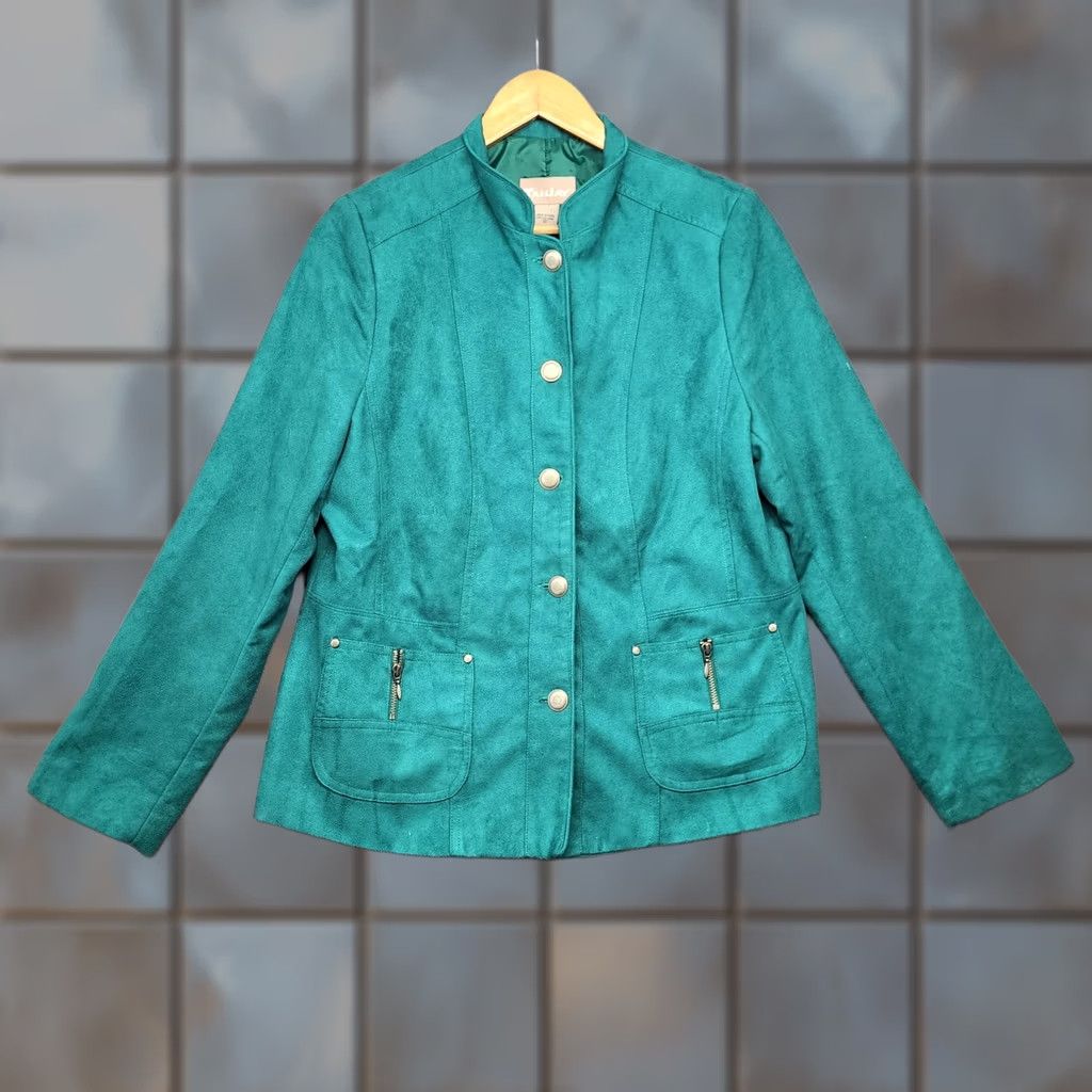 Altea VINTAGE TanJay Jacket Womens 12 Teal Green Faux Suede Button Front Zip Pockets Lined Size XL / US 12-14 / IT 48-50 - 1 Thumbnail