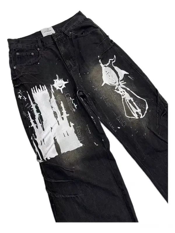 VIBE Washed and Aged Frayed Print Street Y2K Jeans Size US 32 / EU 48 - 2 Thumbnail