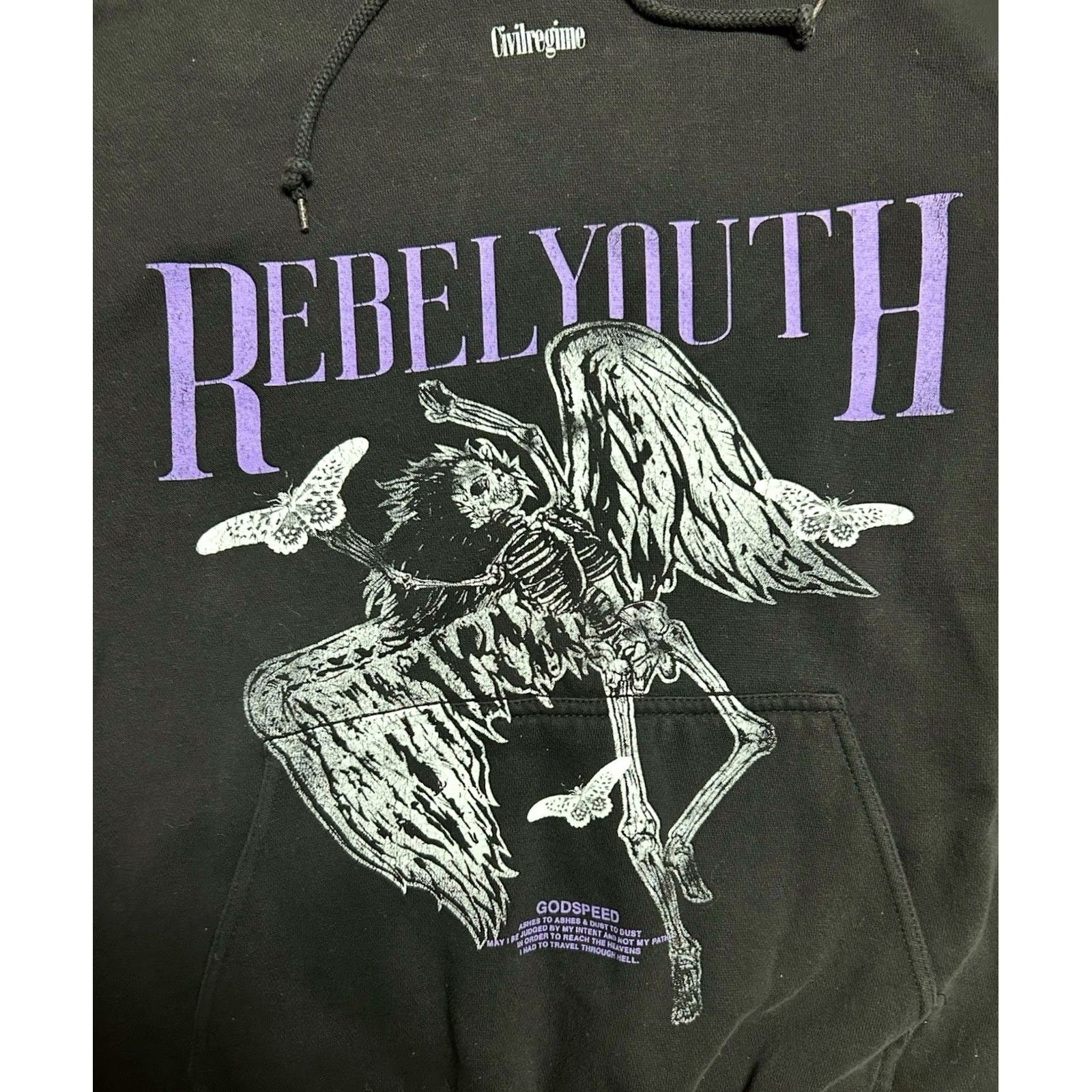 Vintage Civil Regime Hoodie Women M Black Rebel Graphic Spellout Sweater Hooded Pockets All Seasons Logo Size M / US 6-8 / IT 42-44 - 7 Thumbnail