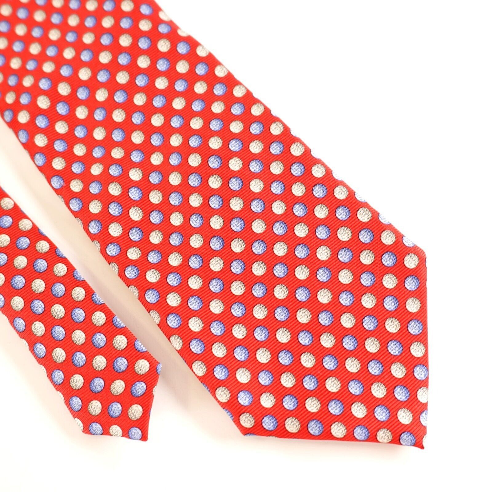 Lands' End Land's End Red Tan Blue Polka Dot Print Wide Silk Tie Size ONE SIZE - 1 Thumbnail