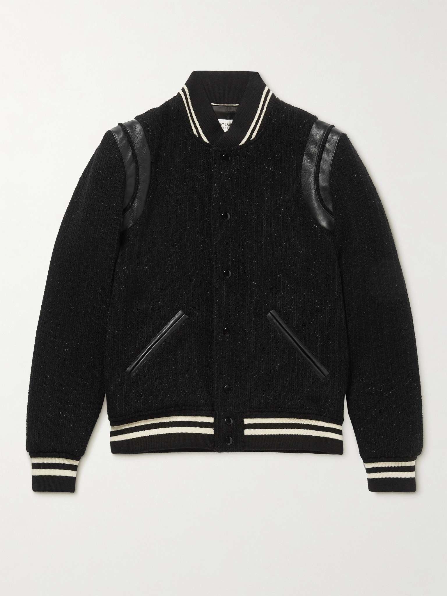 Teddy Leather-Trimmed Metallic Virgin Wool-Blend Bomber Jacket
