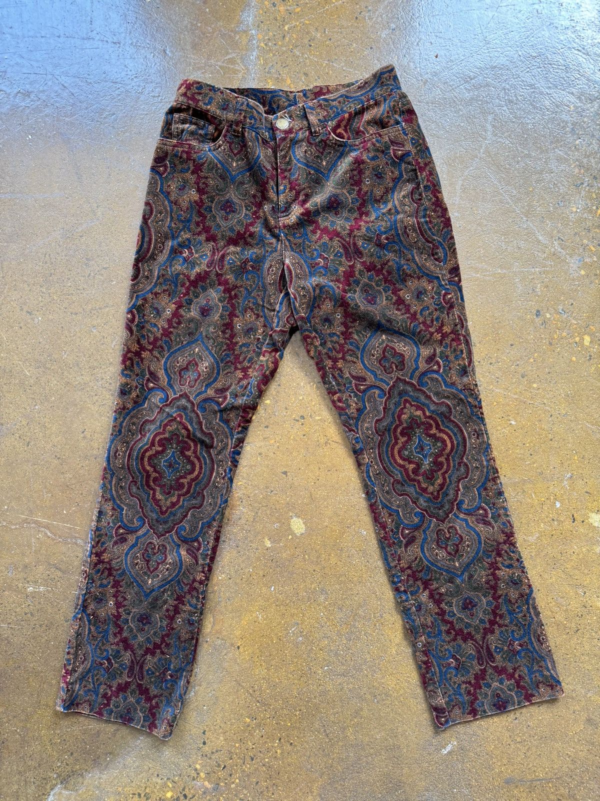 Vintage Brown and blue paisley print corduroy pants Size 24" / US 00 / IT 34 - 1 Thumbnail