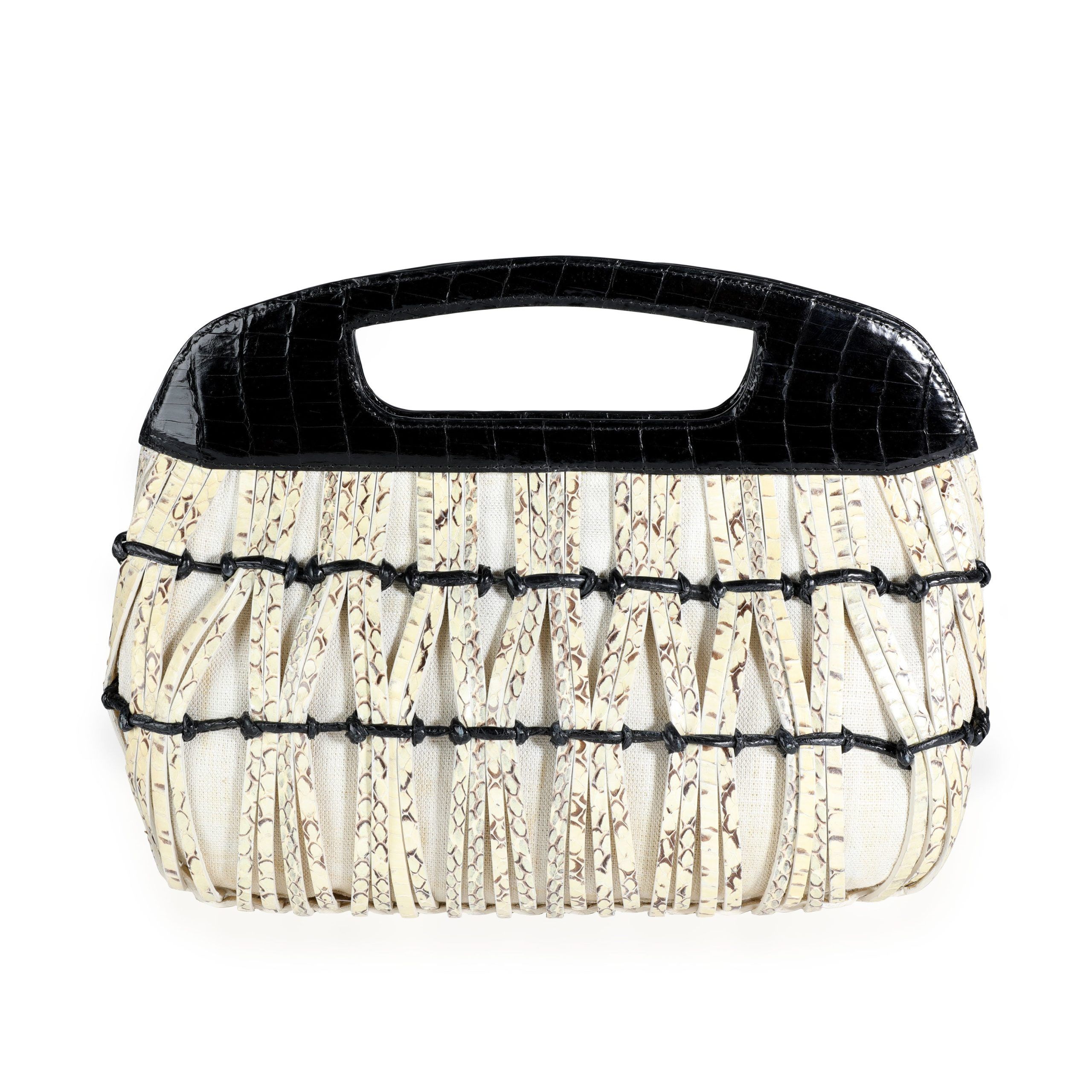 image of Nancy Gonzalez Black Croc & Python Woven Top Handle Bag in Brown, Women's