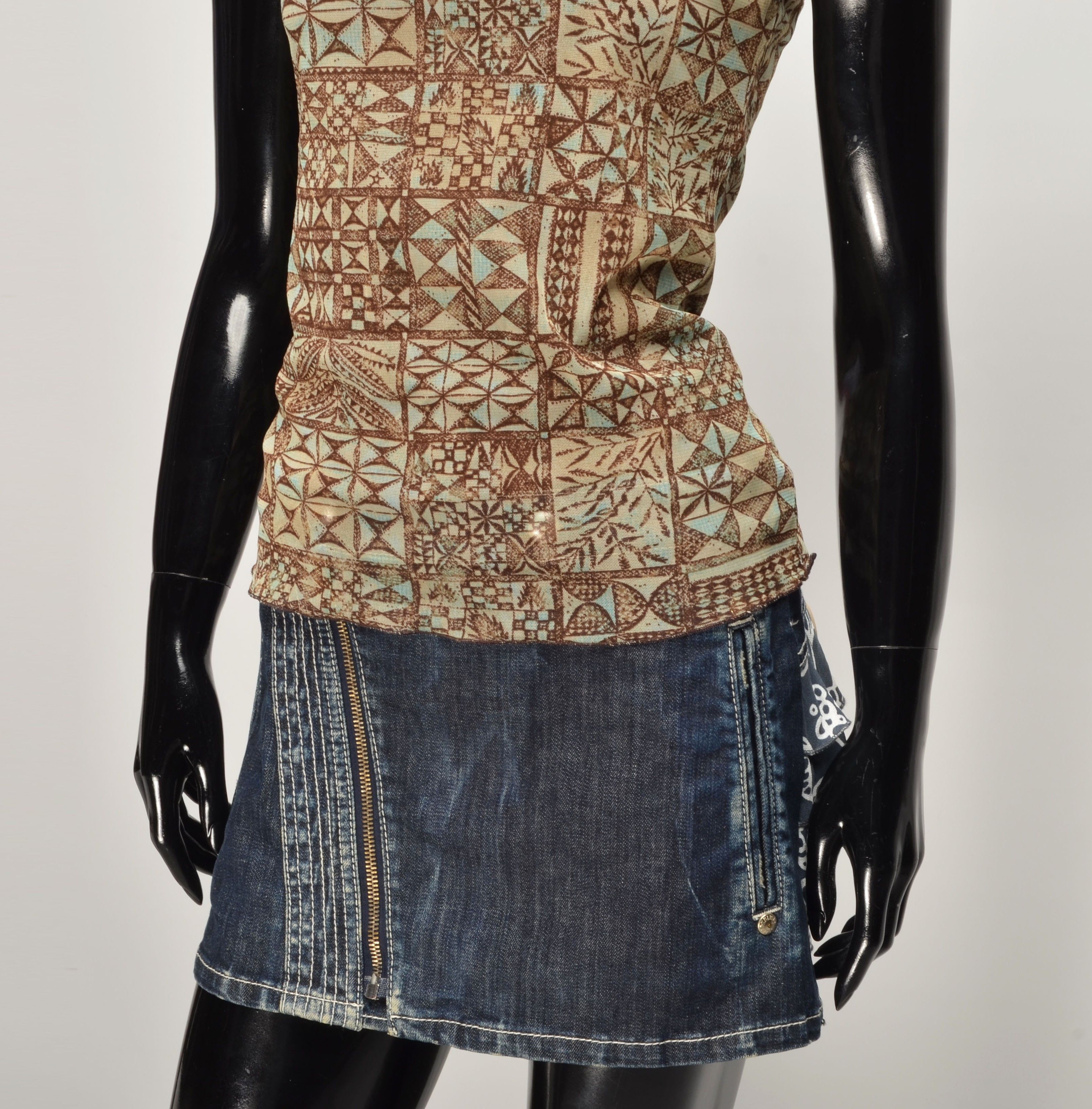 Designer Phildar Y2K 2000s Boho Fairy Mesh Brown V-Neck Top Blouse Size S / US 4 / IT 40 - 3 Thumbnail