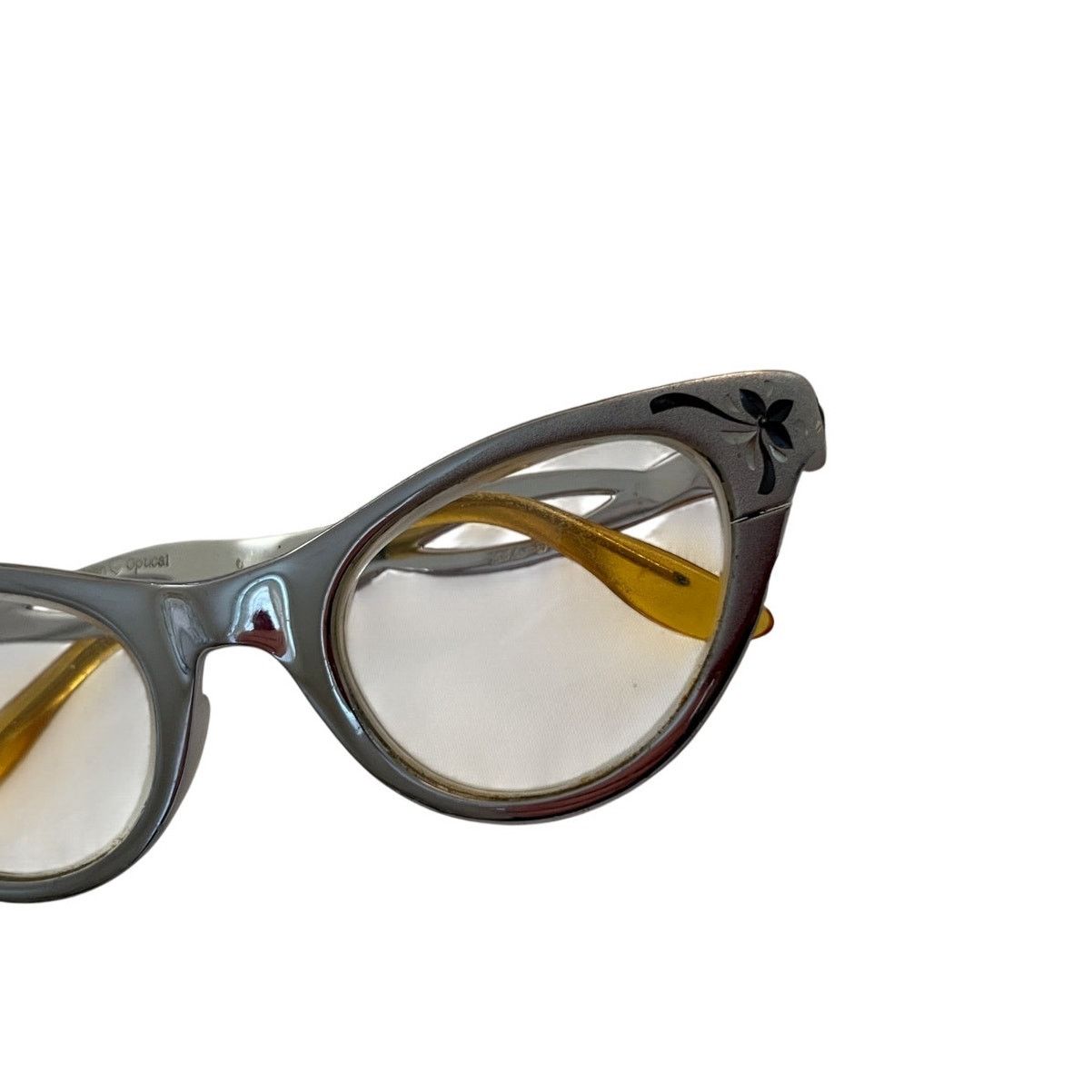 American Optical 1950s American Optical Engraved Aluminum Cat Eye Glasses Size ONE SIZE - 3 Thumbnail