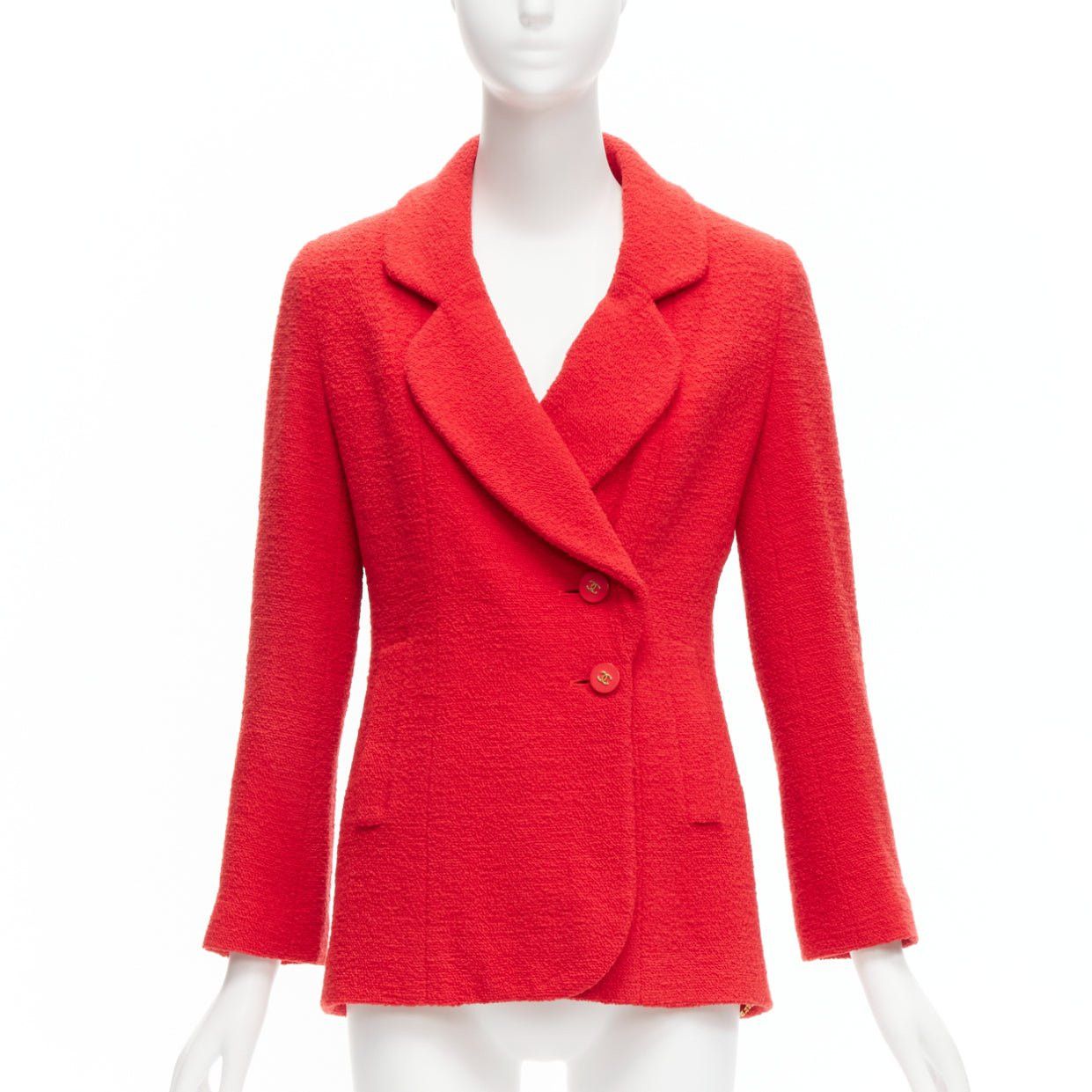 Chanel CHANEL 94A Vintage Runway red wool tweed gold CC button jacket FR36 S Grailed