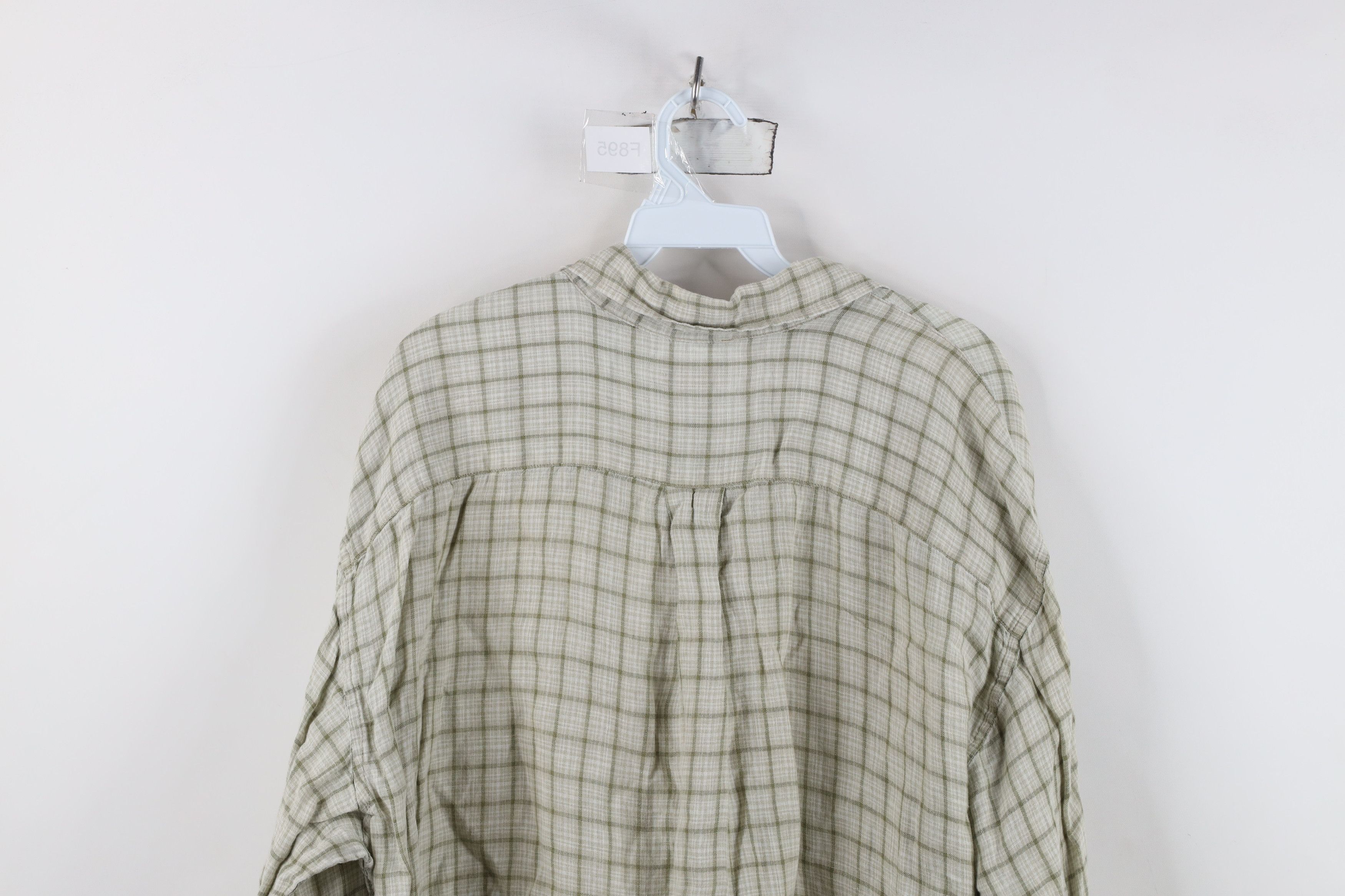 J.Crew Vintage J Crew Linen Collared Button Shirt Green Plaid Size US XL / EU 56 / 4 - 13 Thumbnail