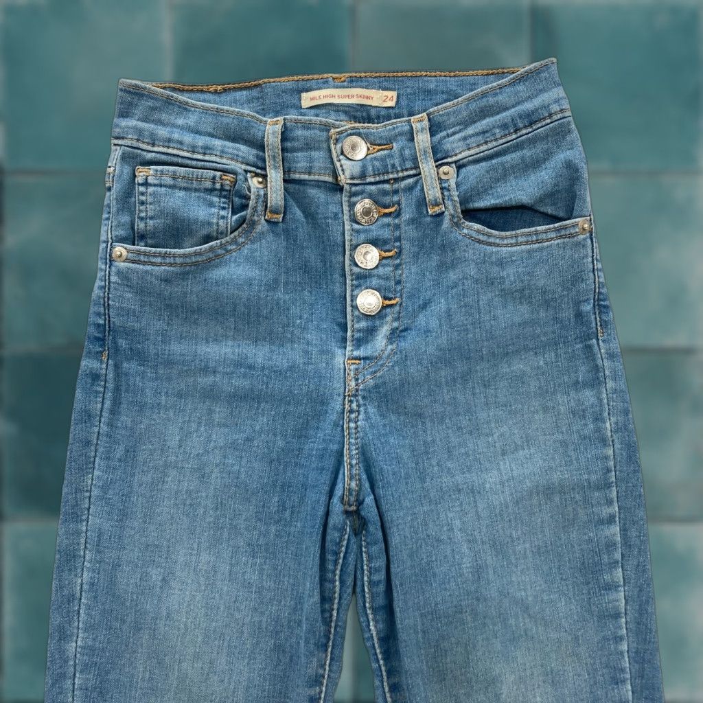 Levi's Levi's Mile High Super Skinny Jeans Women's 24 Blue Denim Button Fly Stretch Slim 5-Pocket Modern Casual Size 42" / US 20 - 1 Thumbnail