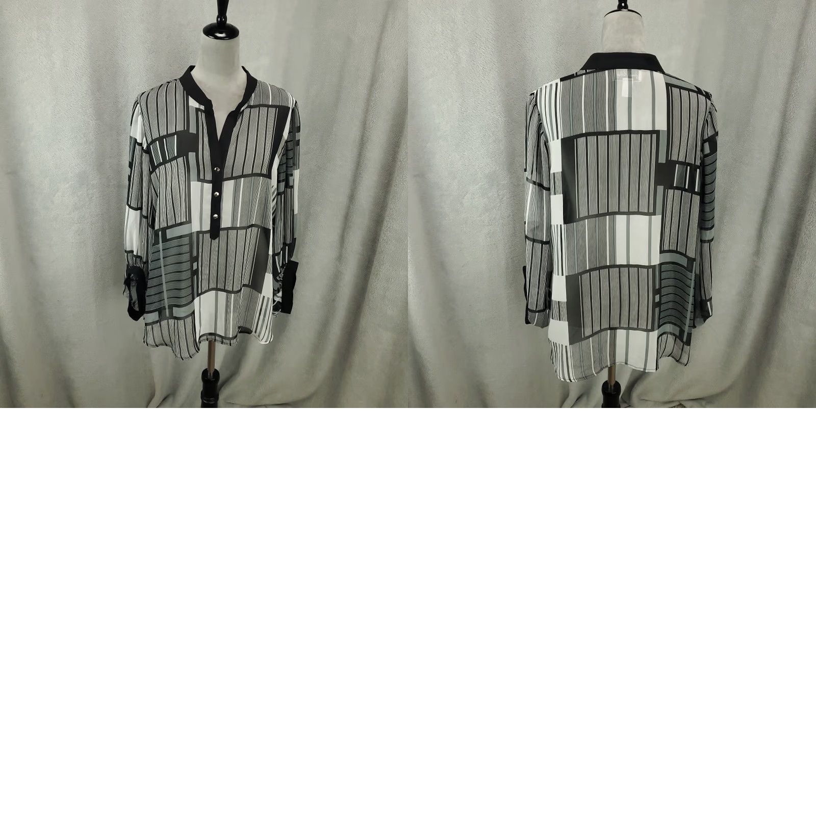 Joseph Ribkoff Joseph Ribkoff Top Blouse Womens 14 Multicolor Geometric Patchwork V-Neck Long Sleeve Pullover Size XL / US 12-14 / IT 48-50 - 8 Thumbnail