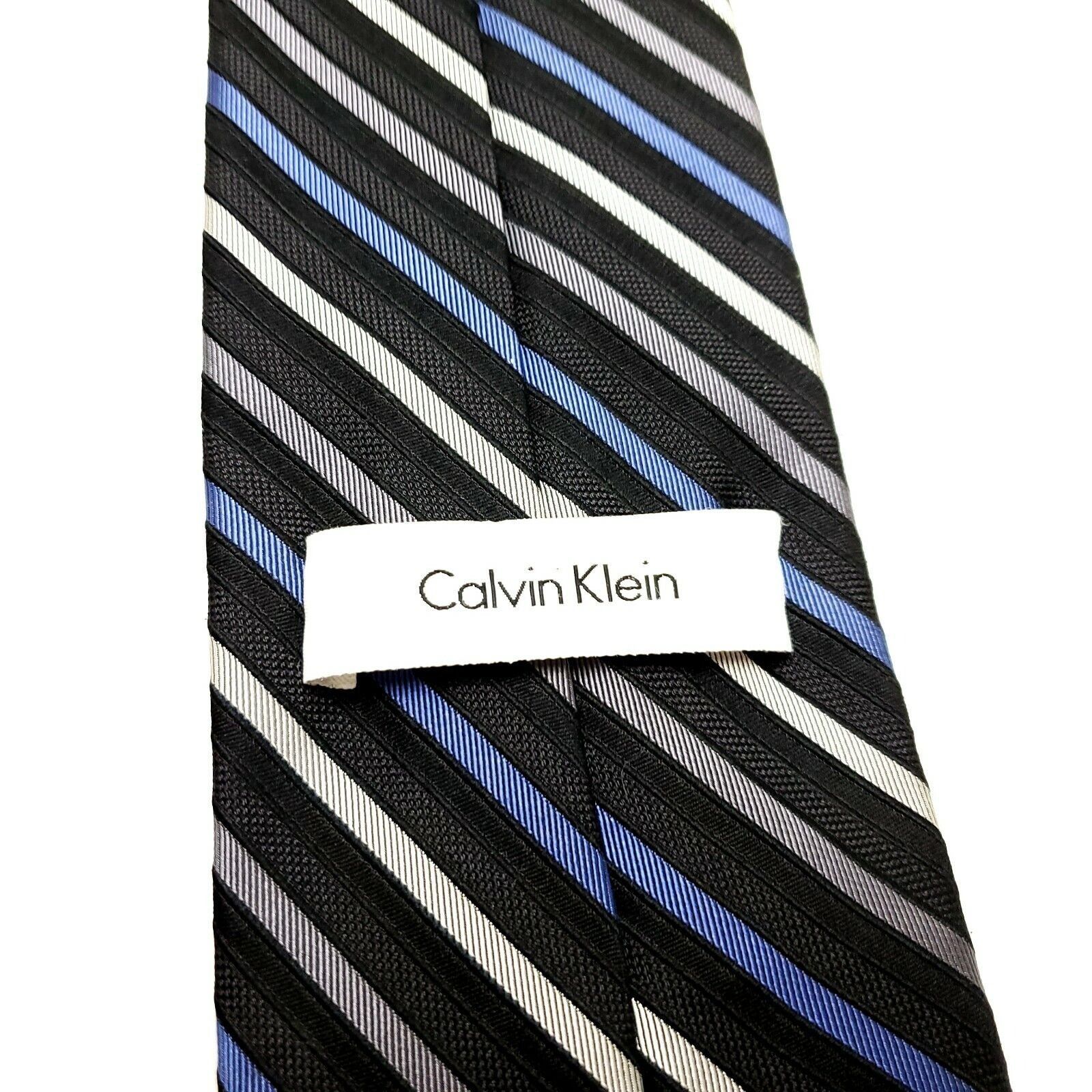 Calvin Klein Calvin Klein Silk Tie Woven Black Blue Striped Size ONE SIZE - 3 Thumbnail