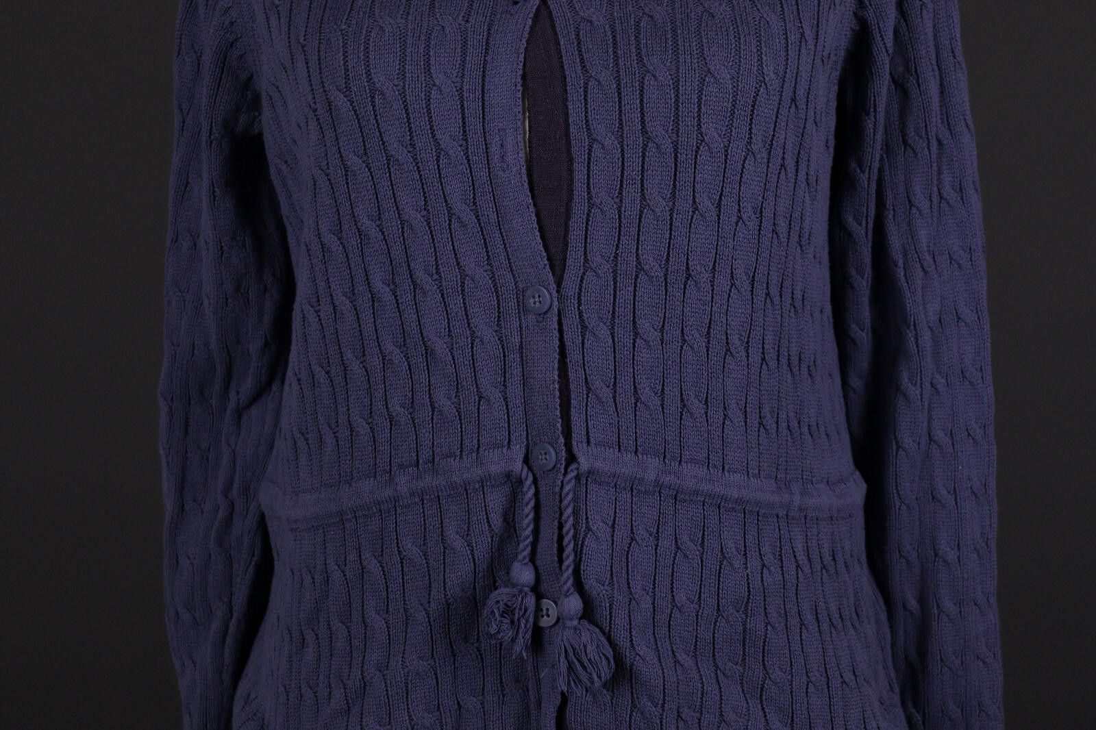 Designer Gudrun Sjoden Blue Belted Cable Knit Cardigan Sweater Size L Size L / US 10 / IT 46 - 3 Thumbnail