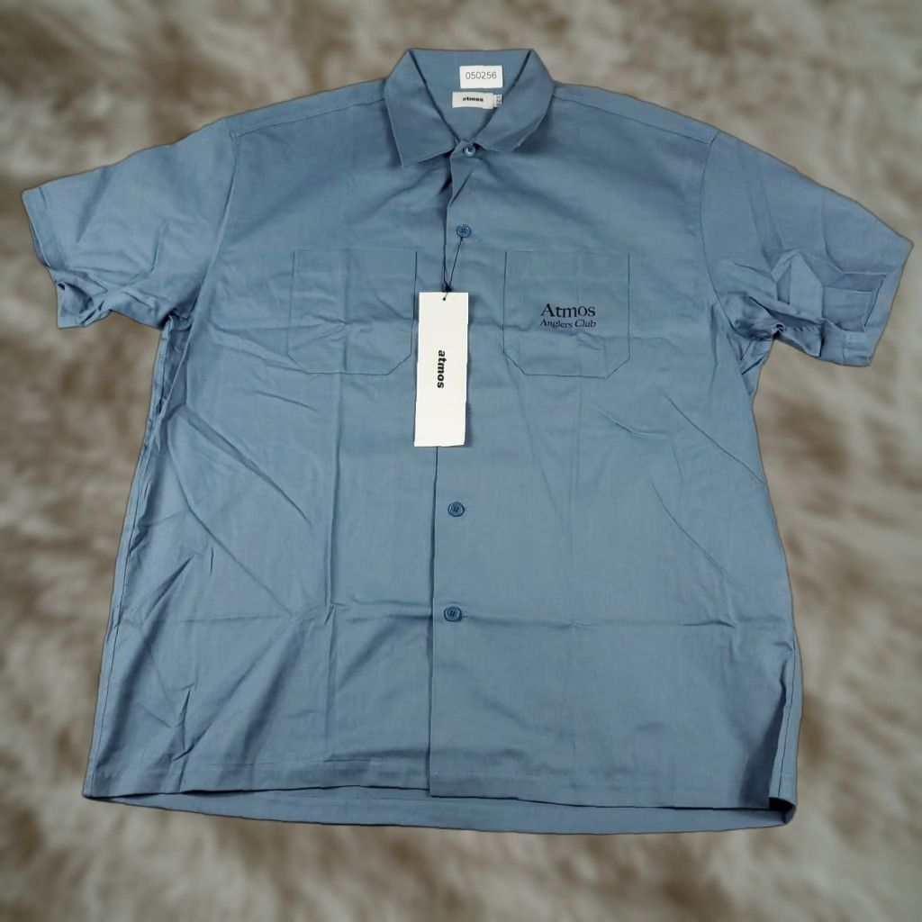 Vintage Atmos Shirt Men XL Blue Atmos Button-Up Shirt - Relaxed Fit, Short Sleeve, Collared, Classic/Preppy, Solid Cotton, Regular Size, Mens Size US XL / EU 56 / 4 - 1 Thumbnail
