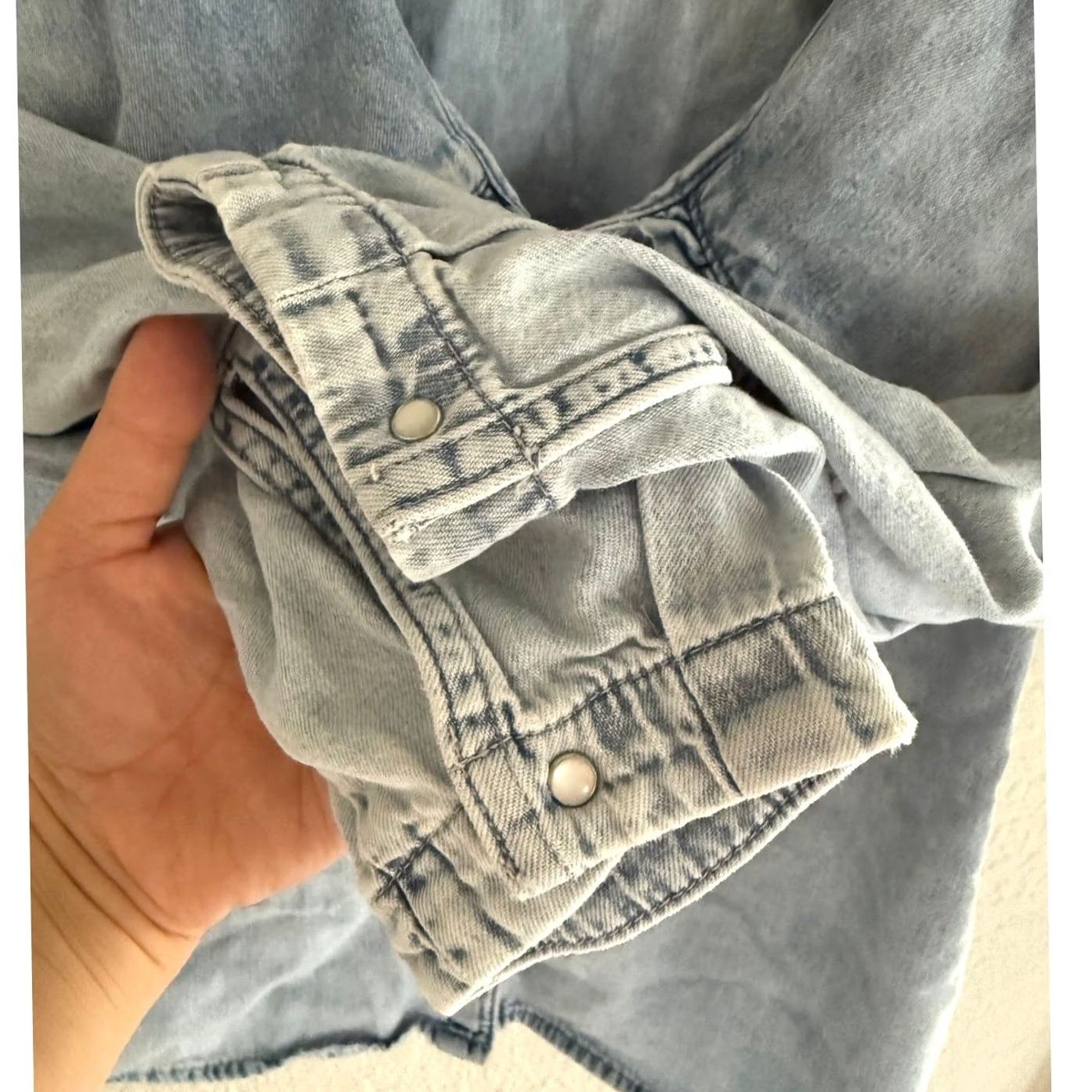 Denime MNG Denim Button-Up Top XS Womens Blue Peter Pan Collar 3/4 Sleeve Preppy Size XS / US 0-2 / IT 36-38 - 3 Thumbnail