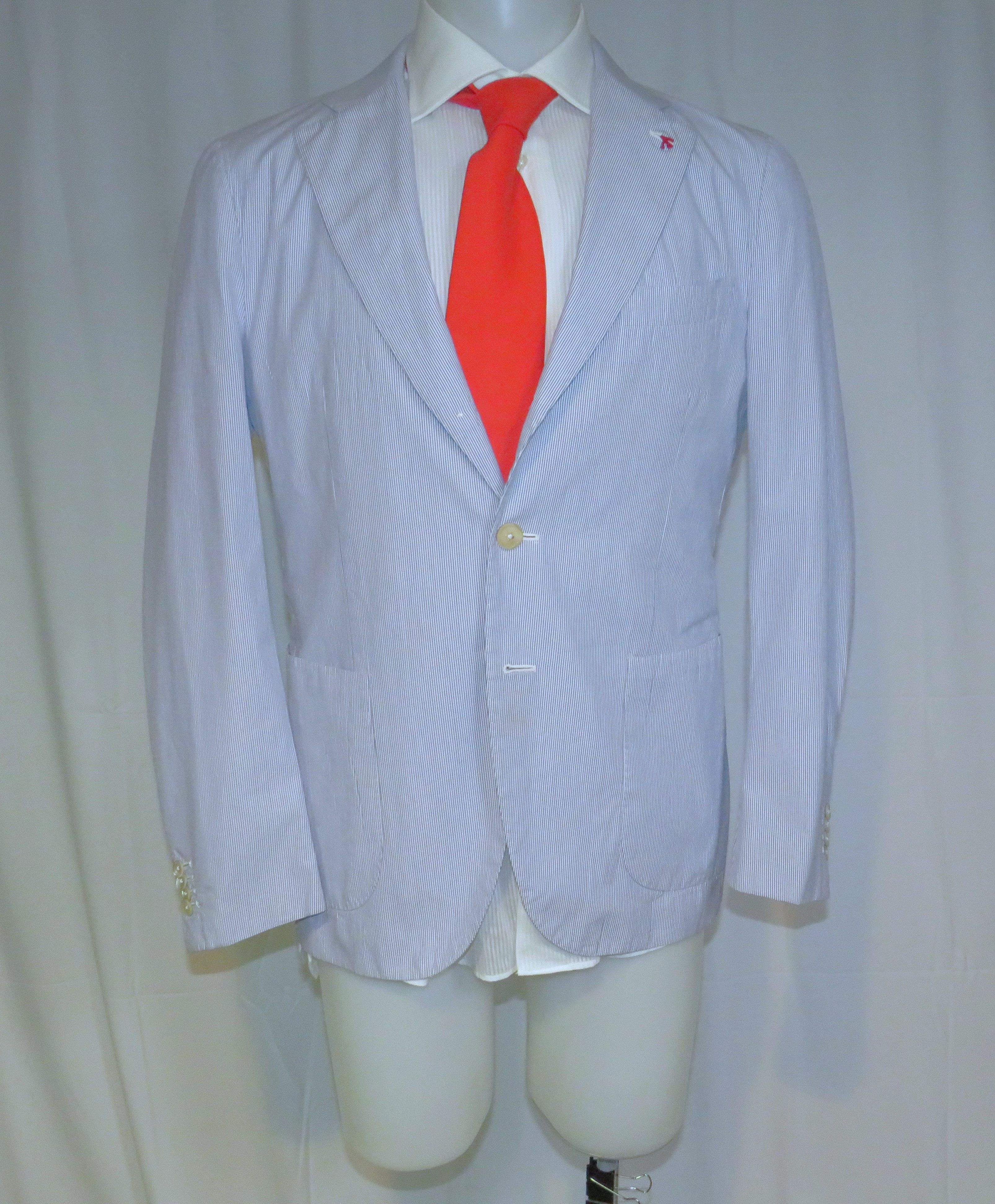 Isaia Sailor Seersucker Blue Stripe Current Three/Two Blazer 42R Size 42R - 8 Thumbnail