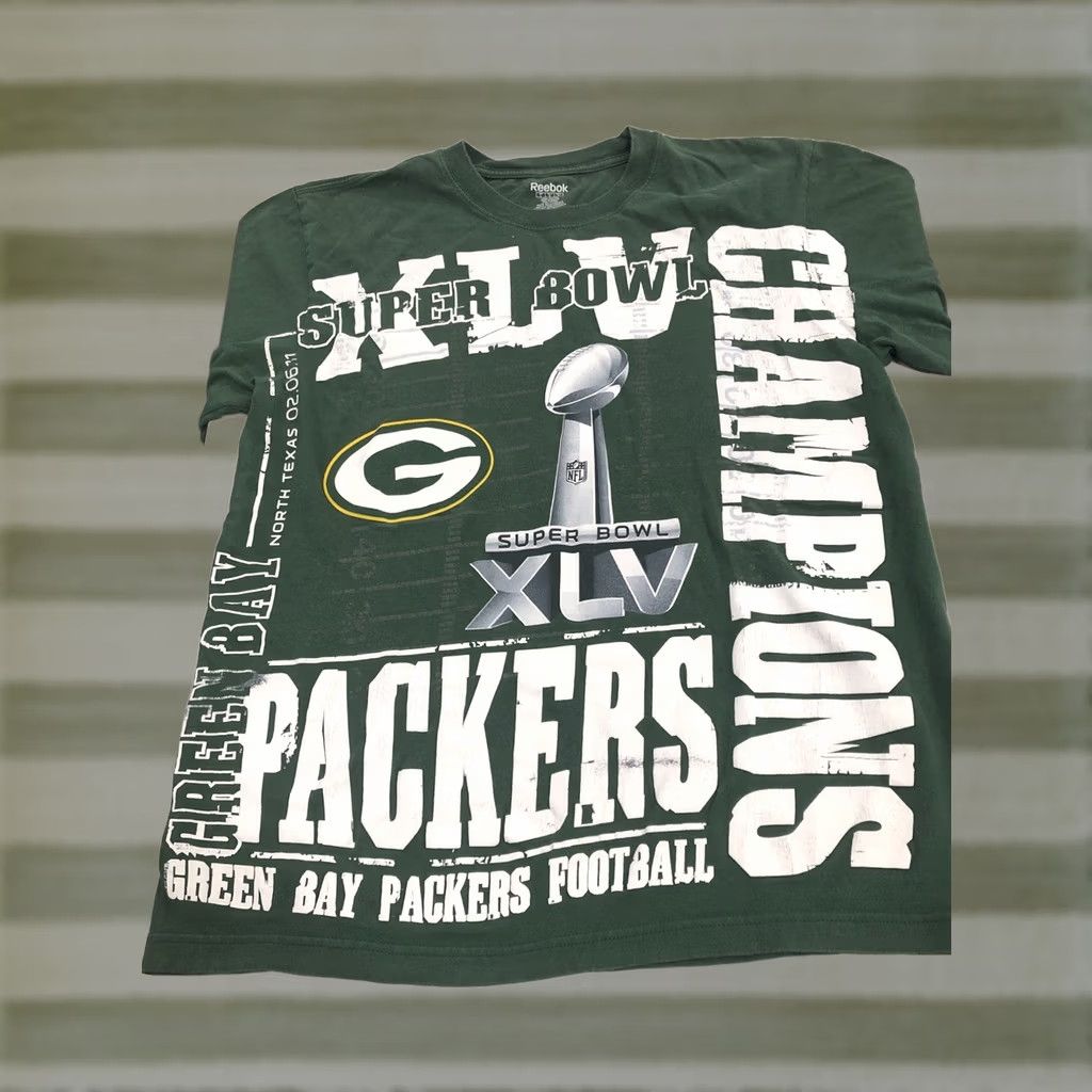 Reebok Rare Green Bay Packers Super Bowl Champions T-Shirt Sz Large XLV 2011 Reebok Green Men Crew Neck Short Sleeve Cotton Graphic Tee Sports Vintage N/A Size US L / EU 52-54 / 3 - 1 Thumbnail