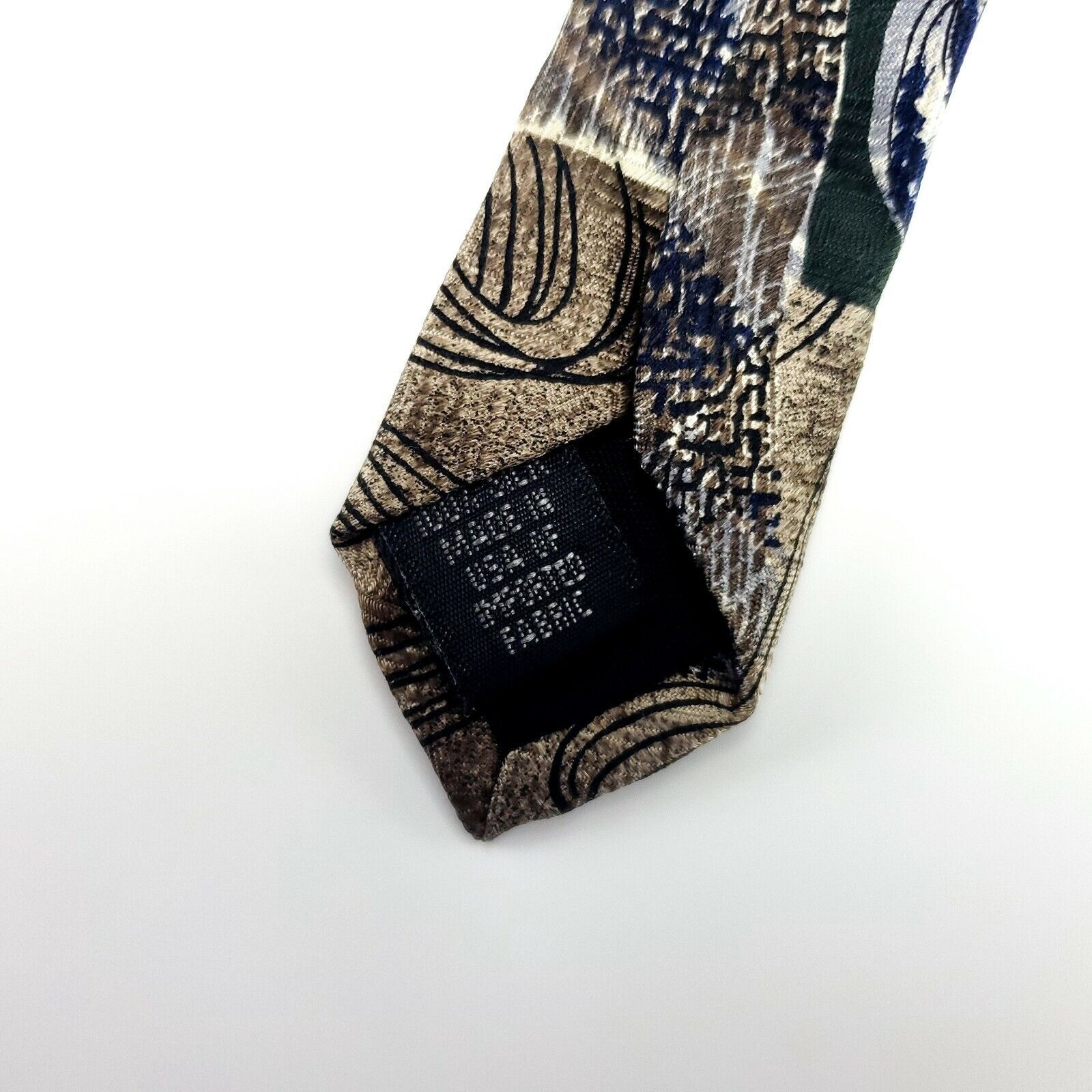 Robert Stock Robert Stock Green Beige Abstract Silk Tie Short Wide Size ONE SIZE - 5 Thumbnail