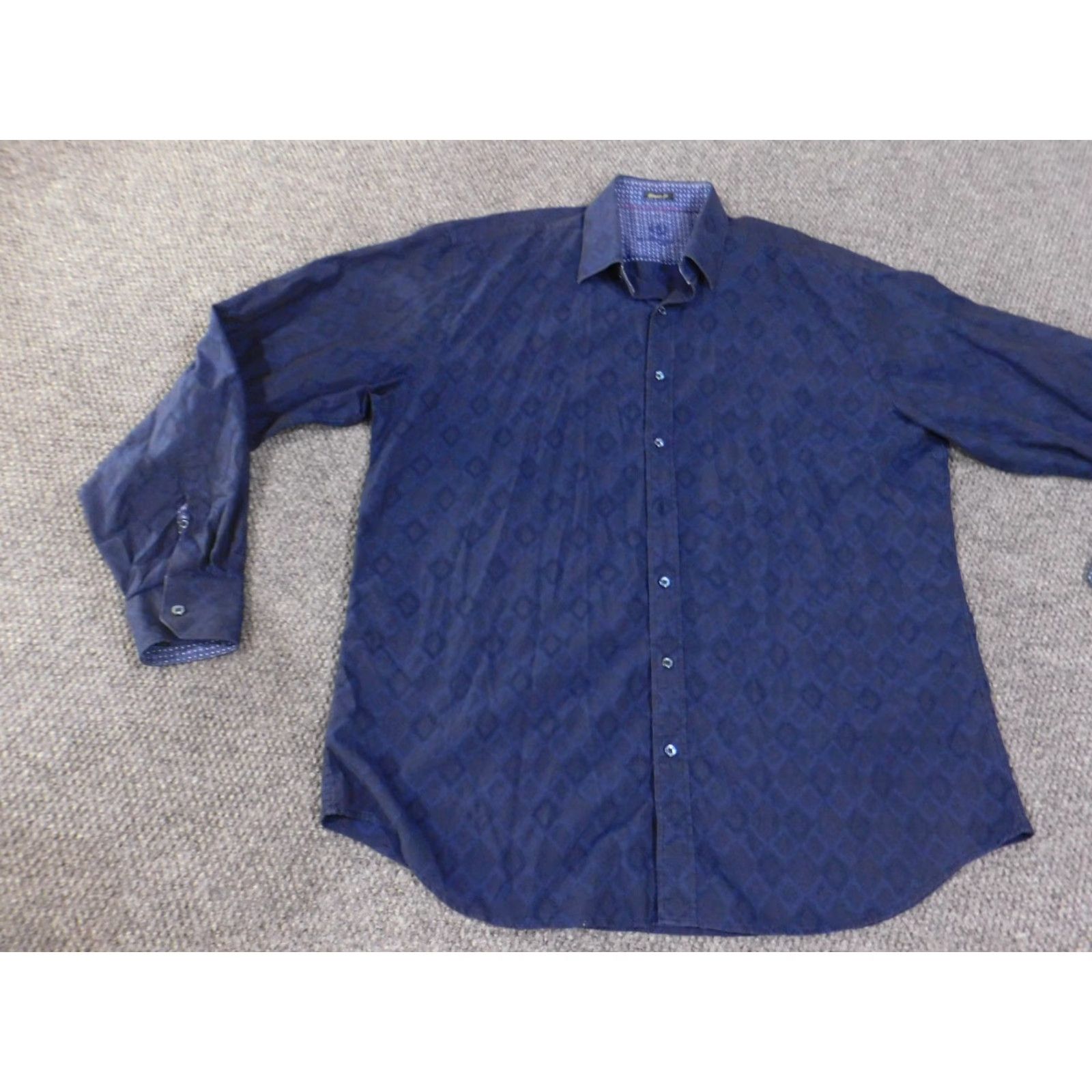 BUGATCHI Bugatchi Uomo Button-Up Shirt 2XL Blue Geometric Classic Fit Mens Long Sleeve Collared Button Down Casual Cotton Size US XXL / EU 58 / 5 - 4 Thumbnail