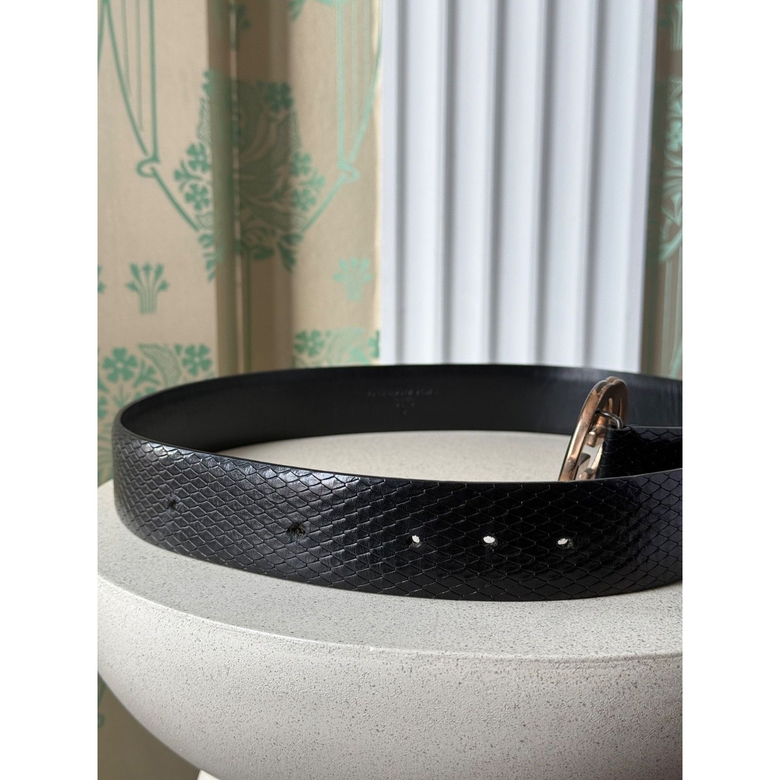 Gucci Gucci Tom Ford Era Python Embossed Black Leather Belt 80/32 Size ONE SIZE - 7 Thumbnail
