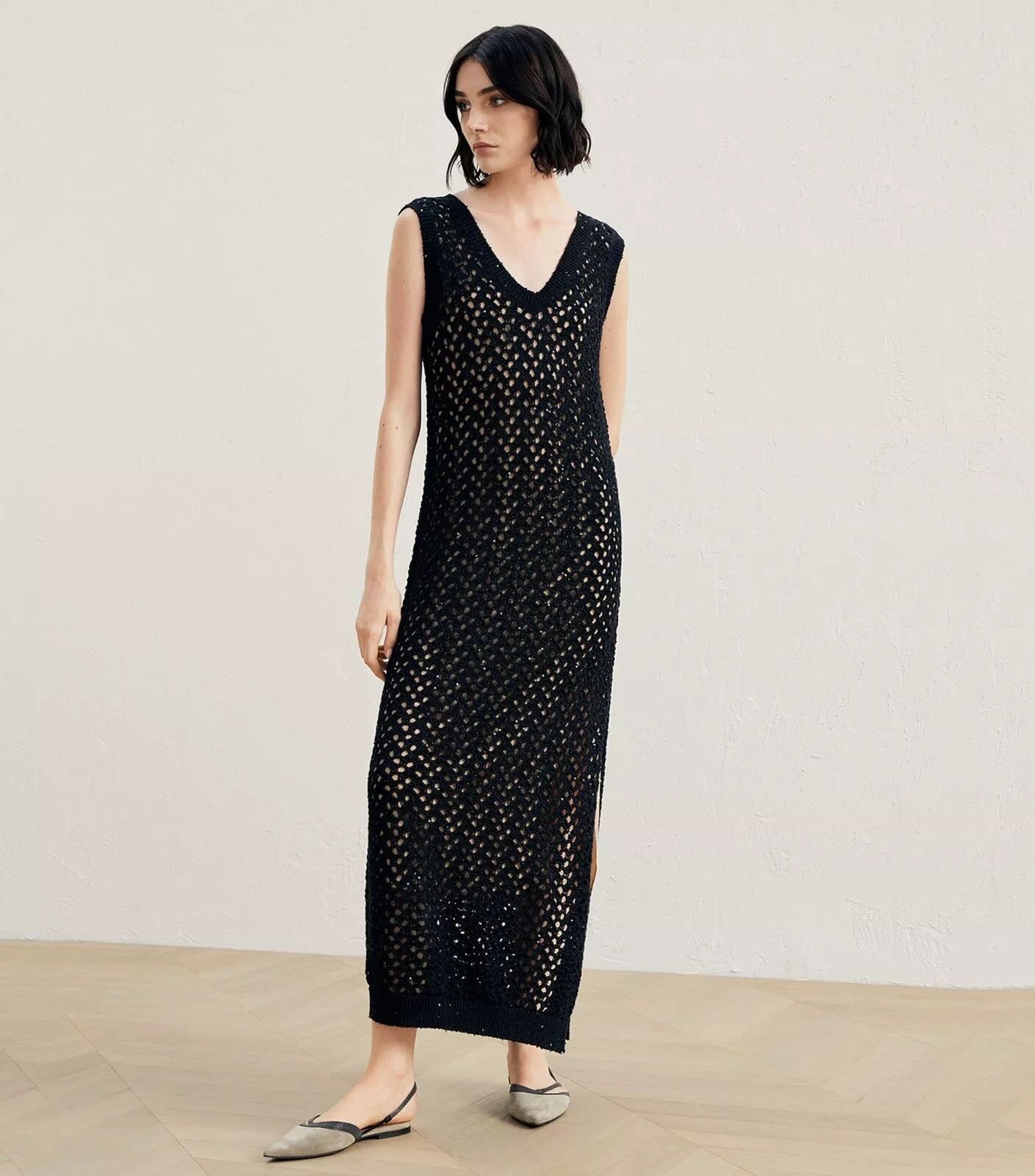 image of Brunello Cucinelli O1W1Db10524 Dress In Black, Women's (Size Large)