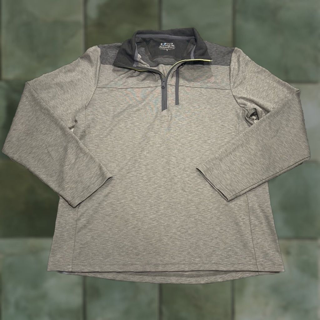 Vineyard Vines On The Go Shep Shirt Men's Small Two Tone Grey Pullover 1/4 Zip Regular Fit Long Sleeve Casual Golf Running Walking Weightlifting