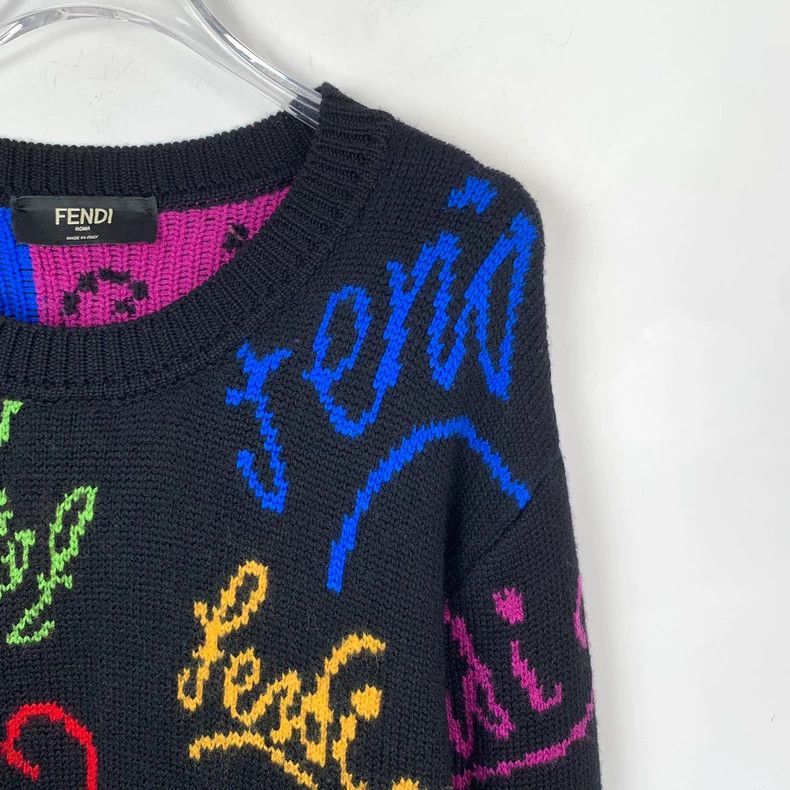 Fendi Fendi Black Logo Wool Long Sleeve Sweater Size US L / EU 52-54 / 3 - 3 Thumbnail