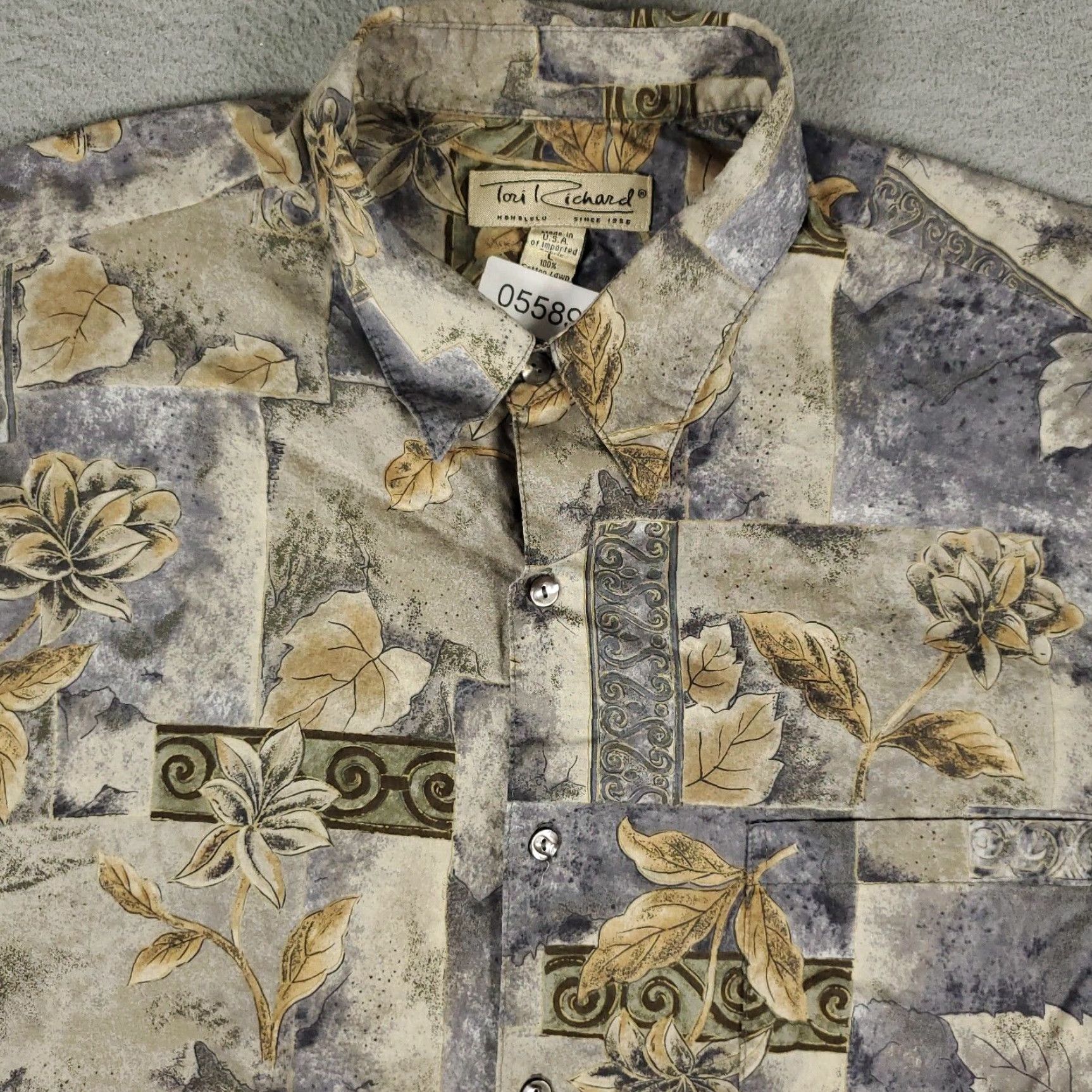 Tori Richard Tori Richard Gray Geometric Hawaiian Button-Up Shirt Men's Large Short Sleeve Aloha Size US L / EU 52-54 / 3 - 2 Thumbnail