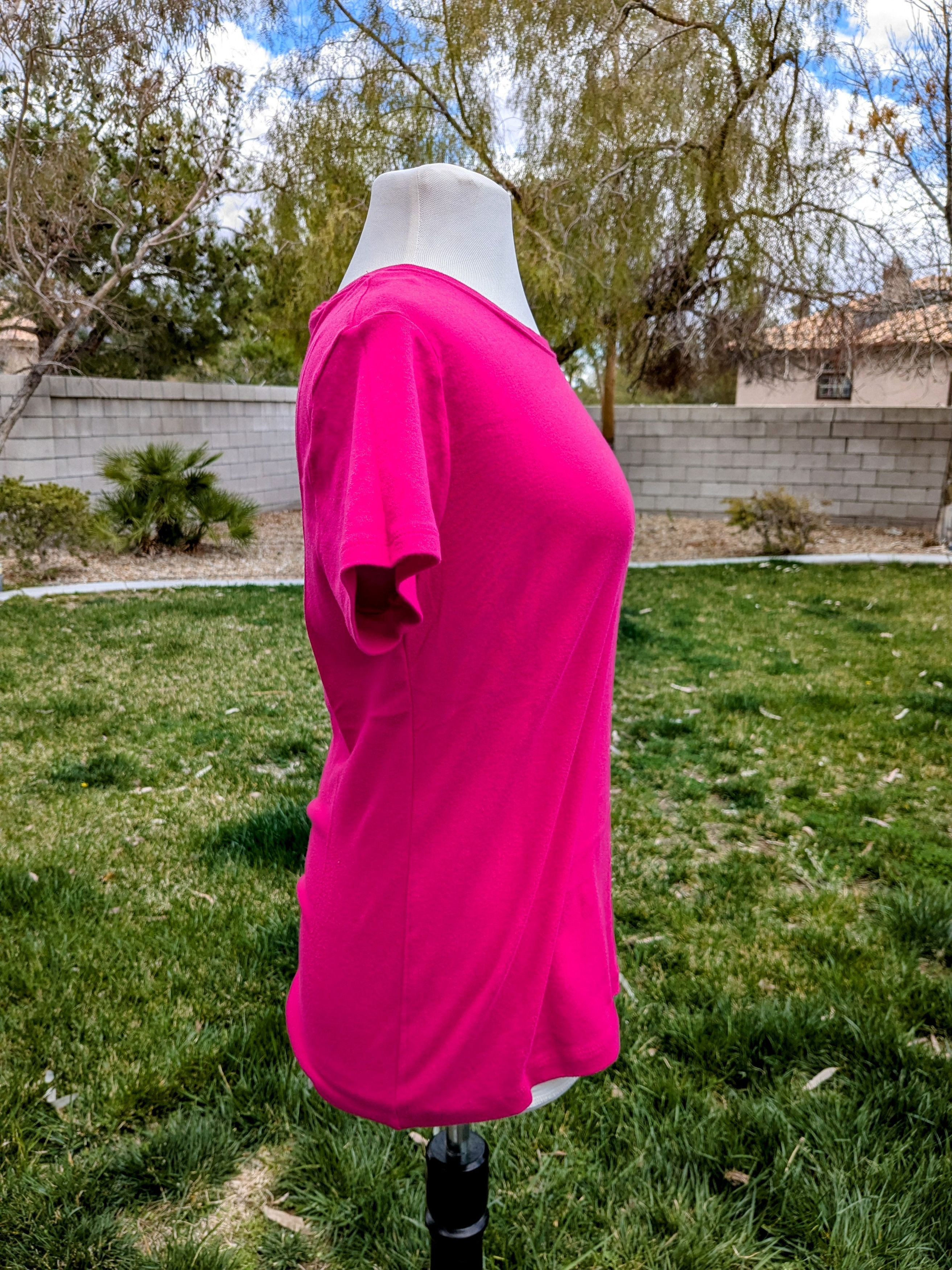 Faded Glory Faded Glory Basic T-Shirt Hot Pink Round Neck S/S Pullover Size L / US 10 / IT 46 - 3 Thumbnail