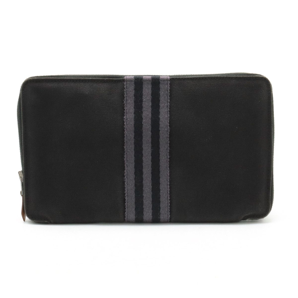 Hermes Hermes Hermes Canvas Fooltooth Purse GM Zip Wallet Black Gray Canvas Long Wallet in Very Good Condition Size ONE SIZE - 1 Thumbnail