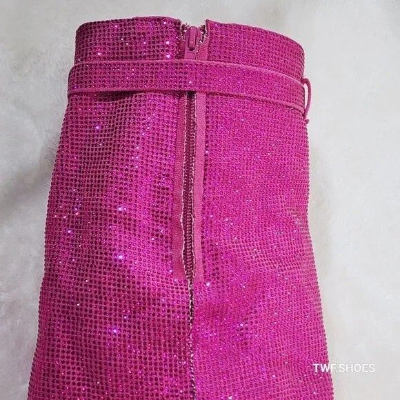 Other Betty Sparkling Pink Rhinestone Skirted Fold Over Calf Boots Size US 6 / IT 36 - 7 Thumbnail