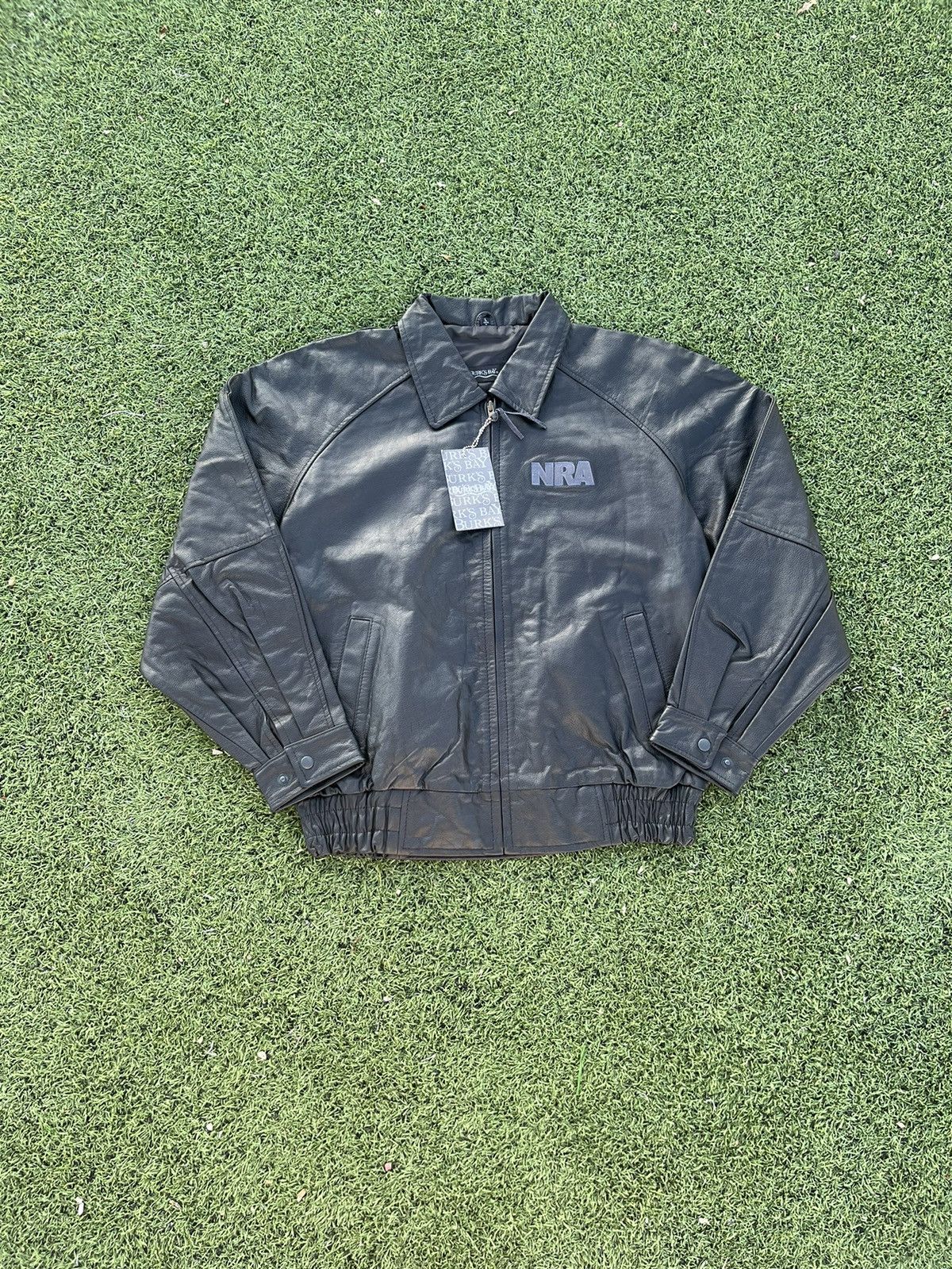 image of Burks Bay Nra Leather Jacket in Black, Men's (Size Large)