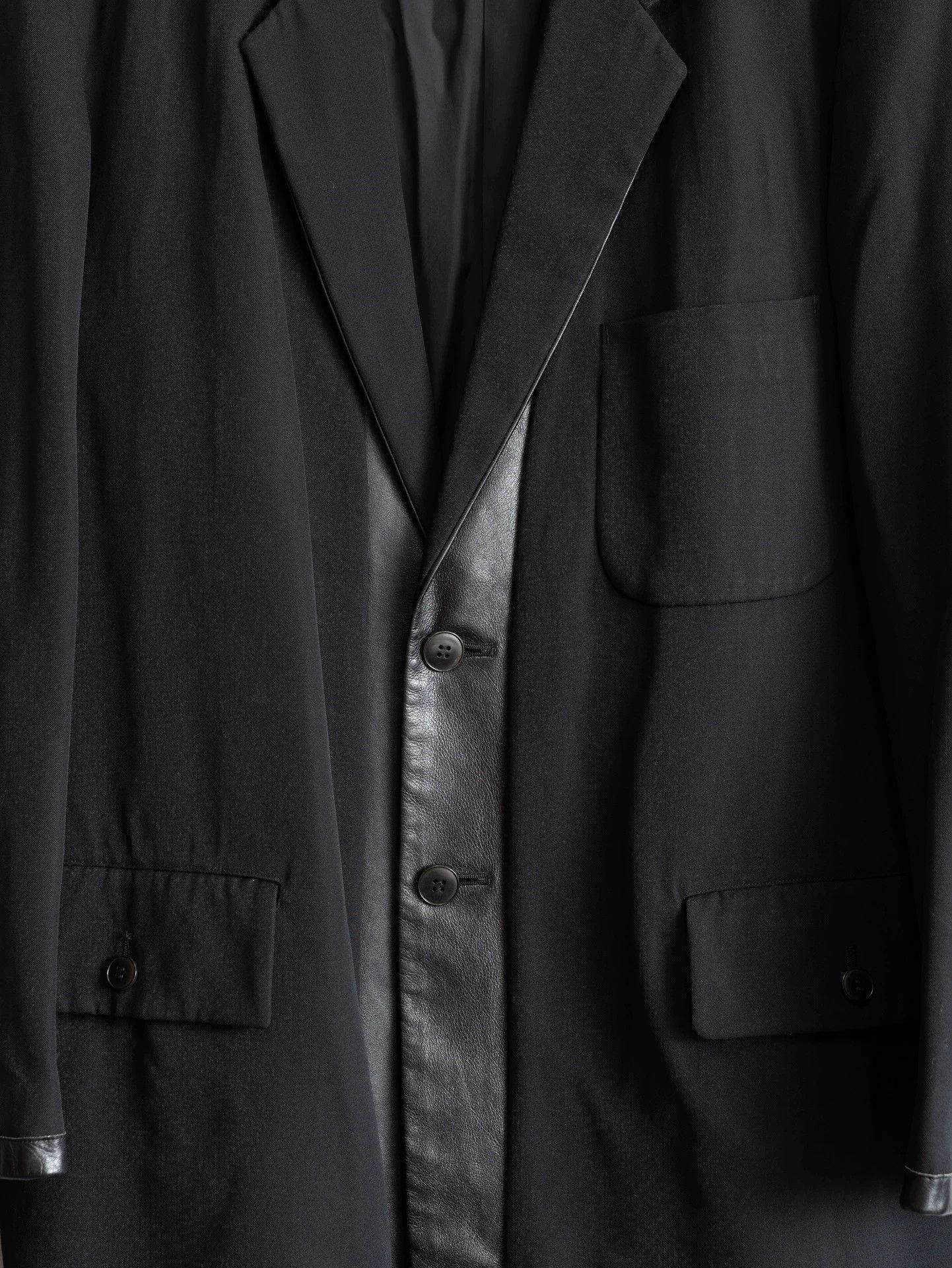 Yohji Yamamoto Yohji Yamamoto 96AW Leather Paneled Wool Jacket Size S Size US S / EU 44-46 / 1 - 3 Thumbnail