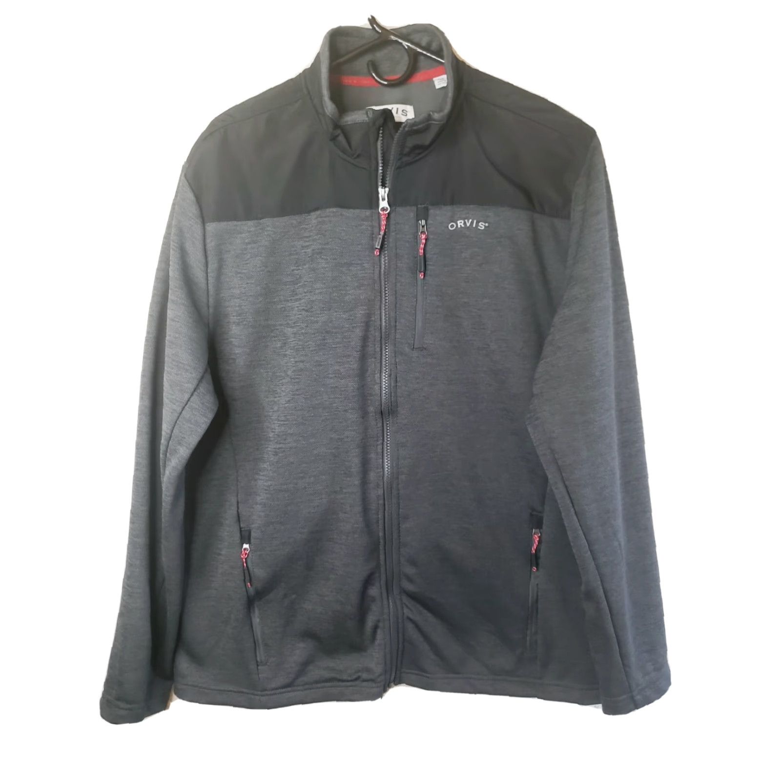 Orvis Orvis Mens L Full Zip Jacket Casual Fleece Lined w Pockets Gray Black Windbreaker Solid Jacket Men L Regular Size Size US L / EU 52-54 / 3 - 2 Thumbnail