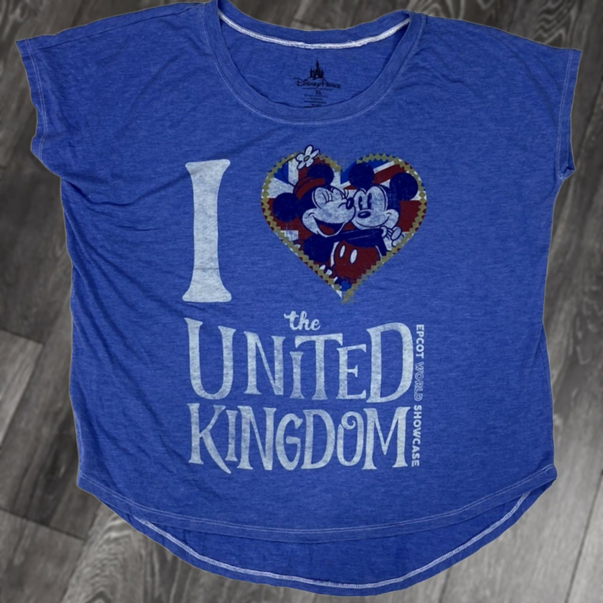 Disney Disney T-Shirt Women's XL Mickey Minnie Cartoon Colorful Retro World Showcase Epcot Blue Crew Neck Short Sleeve Casual Shirt Size XL / US 12-14 / IT 48-50 - 1 Thumbnail