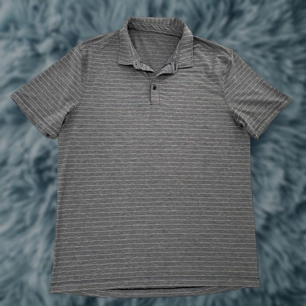 Lululemon VINTAGE Lululemon Polo Shirt Men XL Short Sleeve Gray Striped Athleisure Size US XL / EU 56 / 4 - 1 Thumbnail