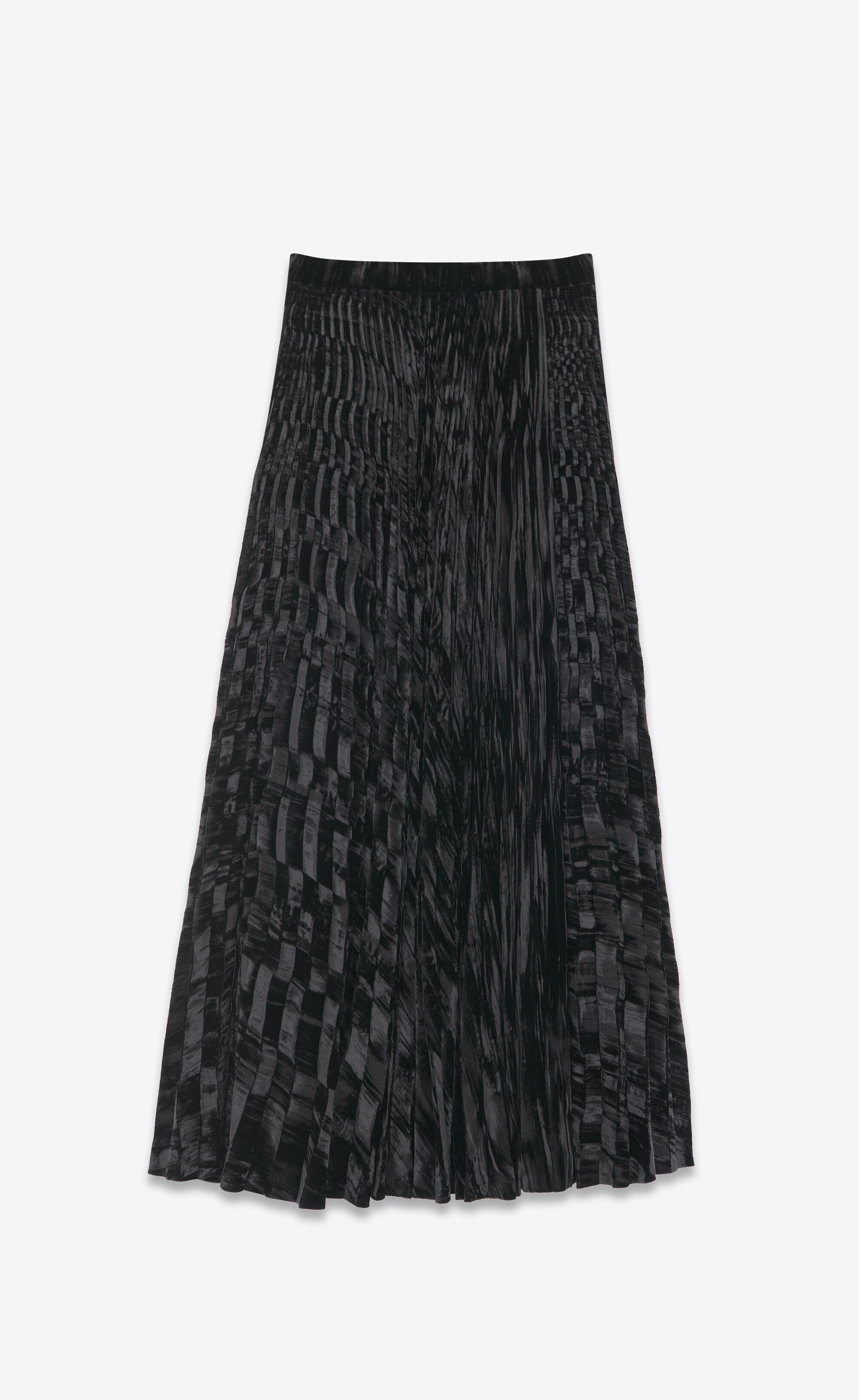 Saint Laurent Paris o1s1wg111024 Pleated Midi Skirt in Crushed Velvet in Black Size 25" / US 0 / IT 36 - 1 Thumbnail