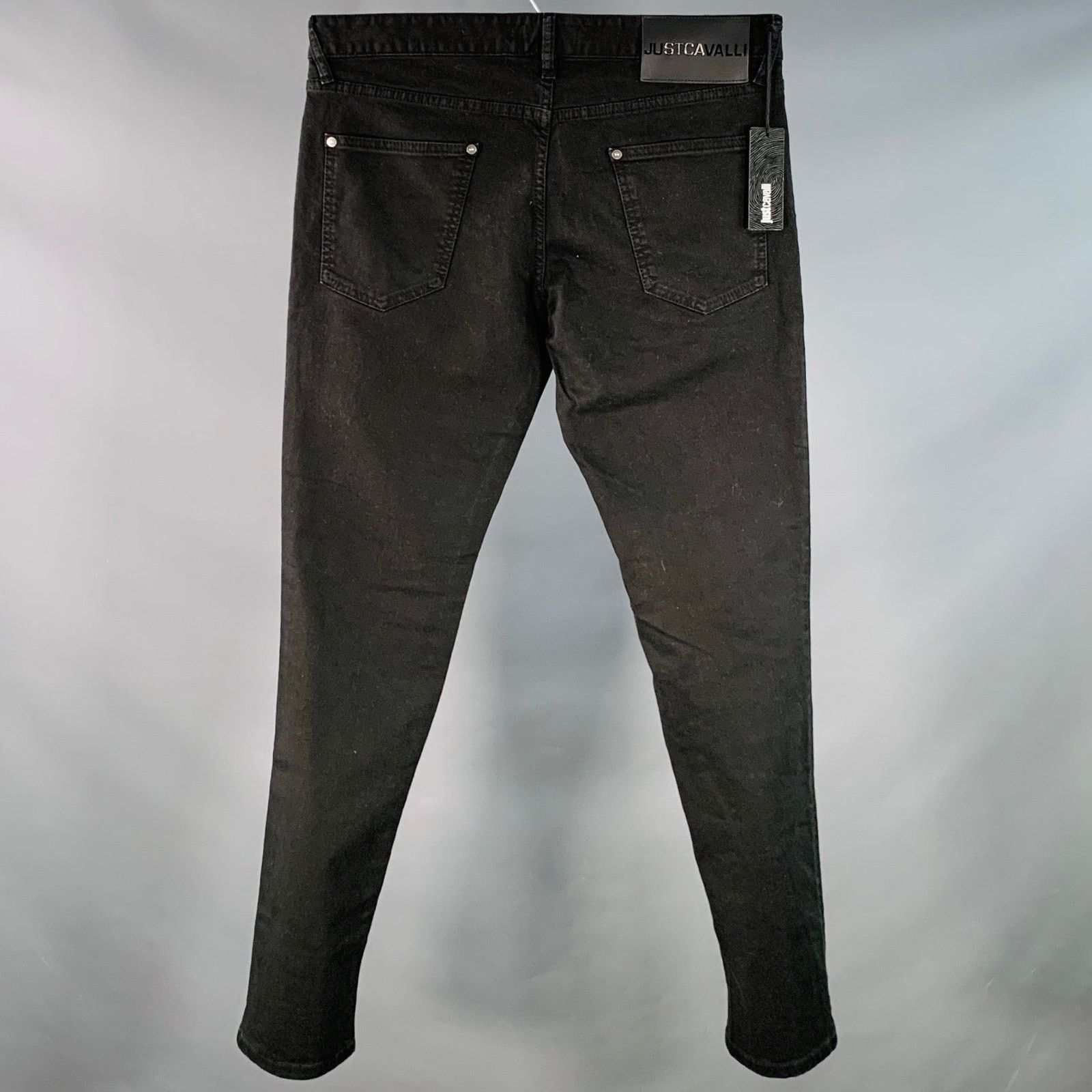 Just Cavalli Size 33 Black Silver Studded Cotton Denim Button Fly Jeans Size US 33 - 3 Thumbnail