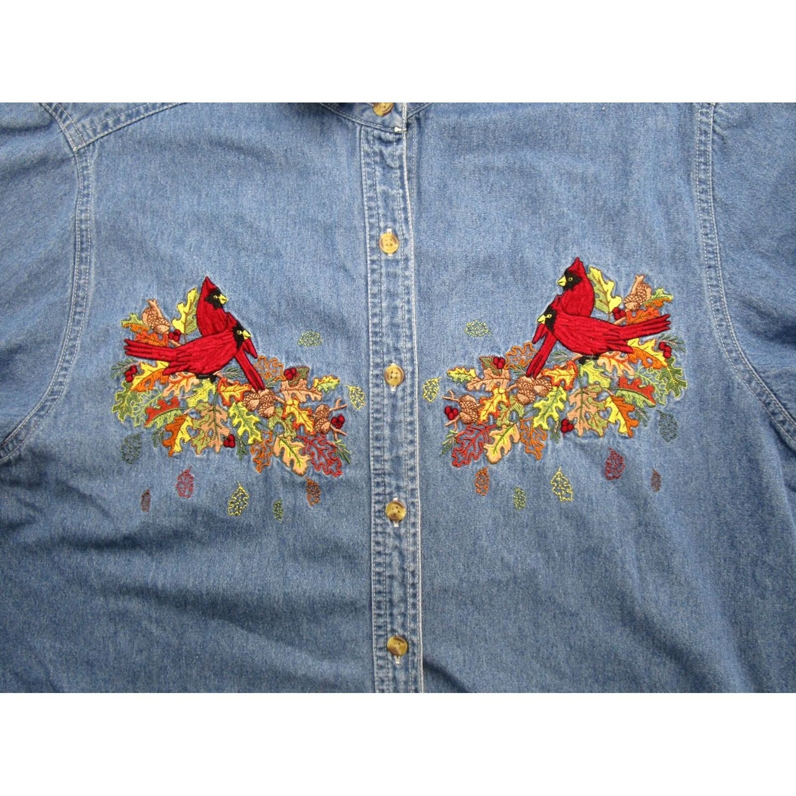 Vintage VINTAGE 90s Bobbie Brooks Embroidered Cardinal Long Sleeve Shirt Blue Size L Womens Size L / US 10 / IT 46 - 2 Thumbnail