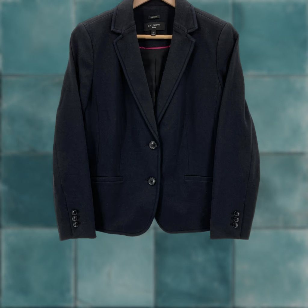 Talbots Talbots Blazer Womens 10P Navy Aberdeen 2 Button Lined Stretch Jacket Petite Size L / US 10 / IT 46 - 1 Thumbnail