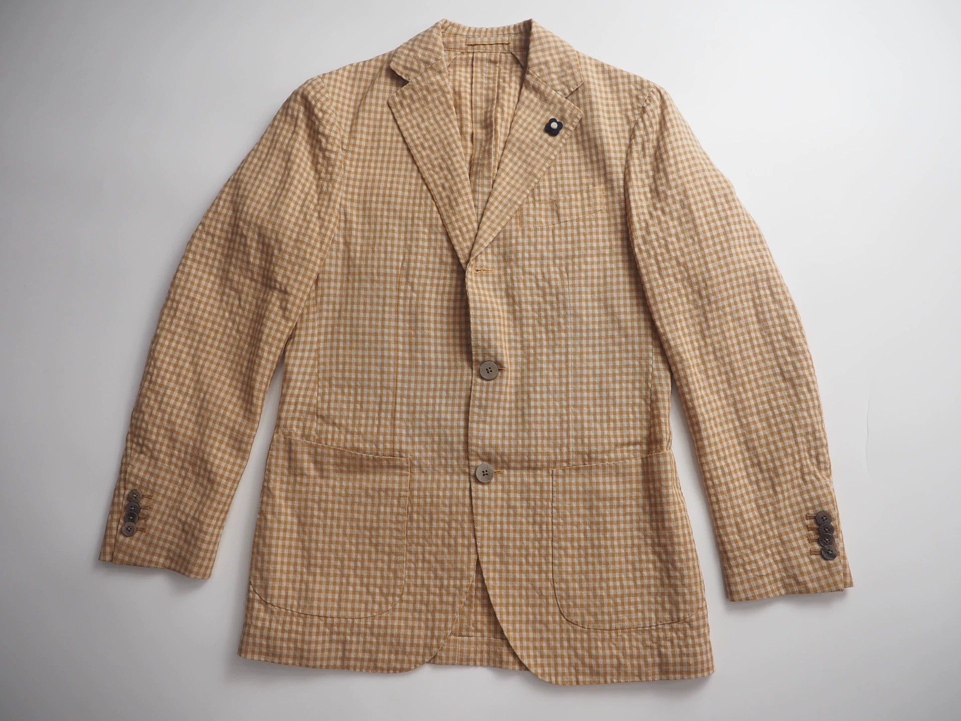 Lardini LARDINI Yellow Plaid Wool/Linen Blazer Size 44R - 3 Thumbnail