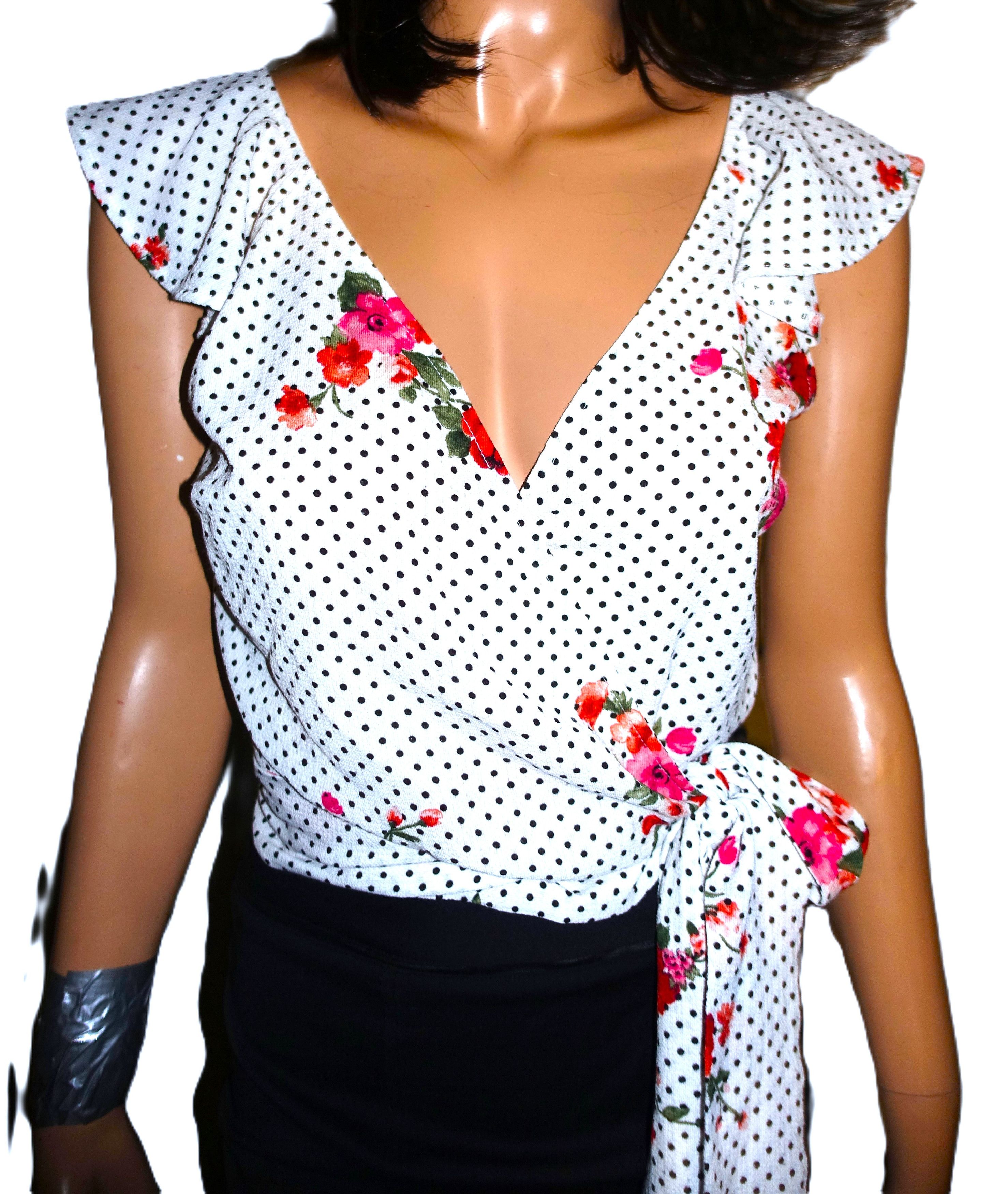 Other Joe & Elle Polka Dot Floral Wrap Blouse M Size M / US 6-8 / IT 42-44 - 3 Thumbnail