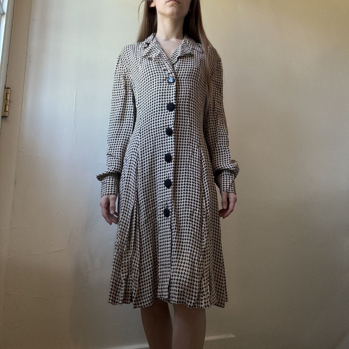 Ann Taylor Vintage 90s Ann Taylor Houndstooth Long Sleeve Dress 4 Size S / US 4 / IT 40 - 8 Thumbnail