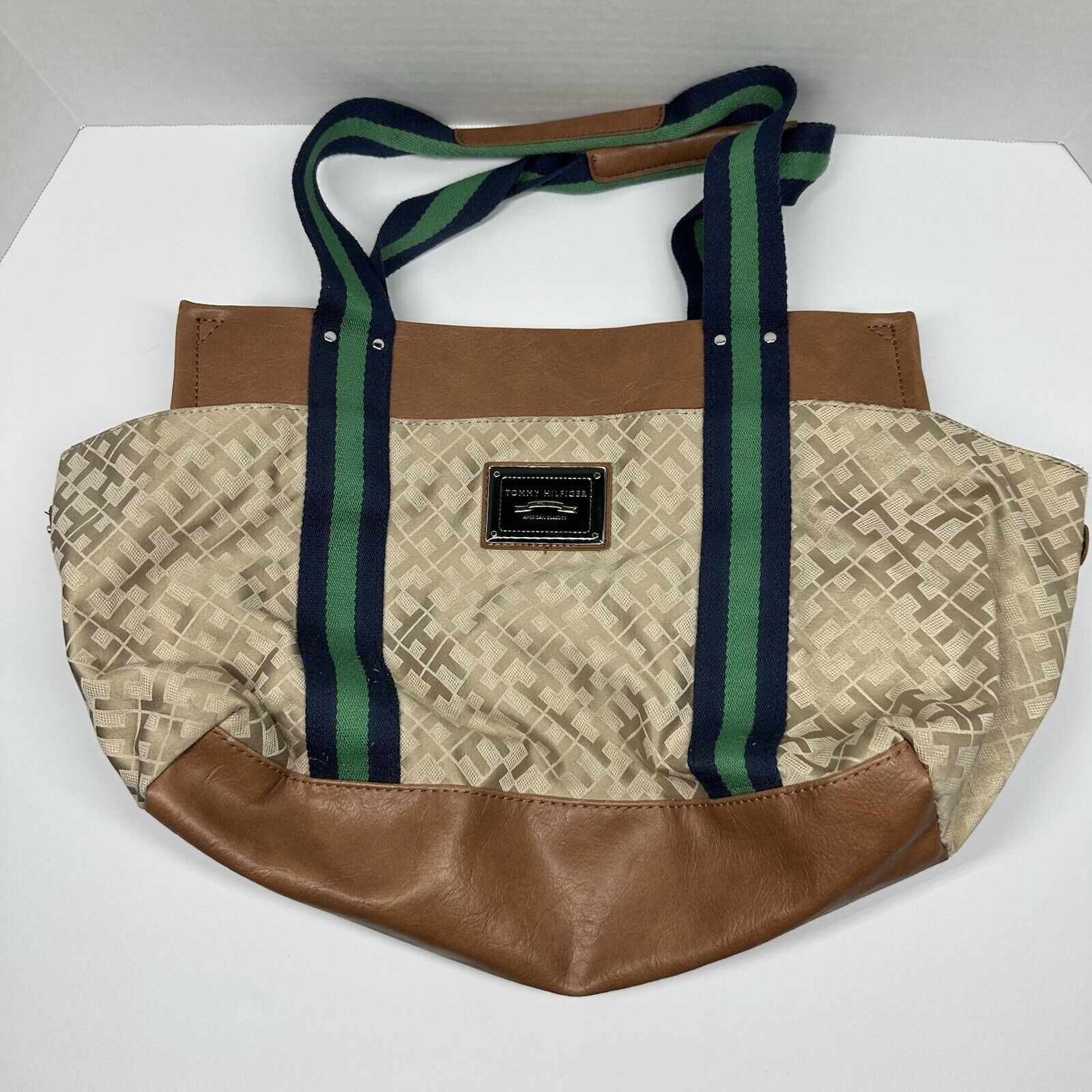 Tommy Hilfiger Tommy Hilfiger Beige with Green Navy Stripe Handbag Size ONE SIZE - 12 Thumbnail