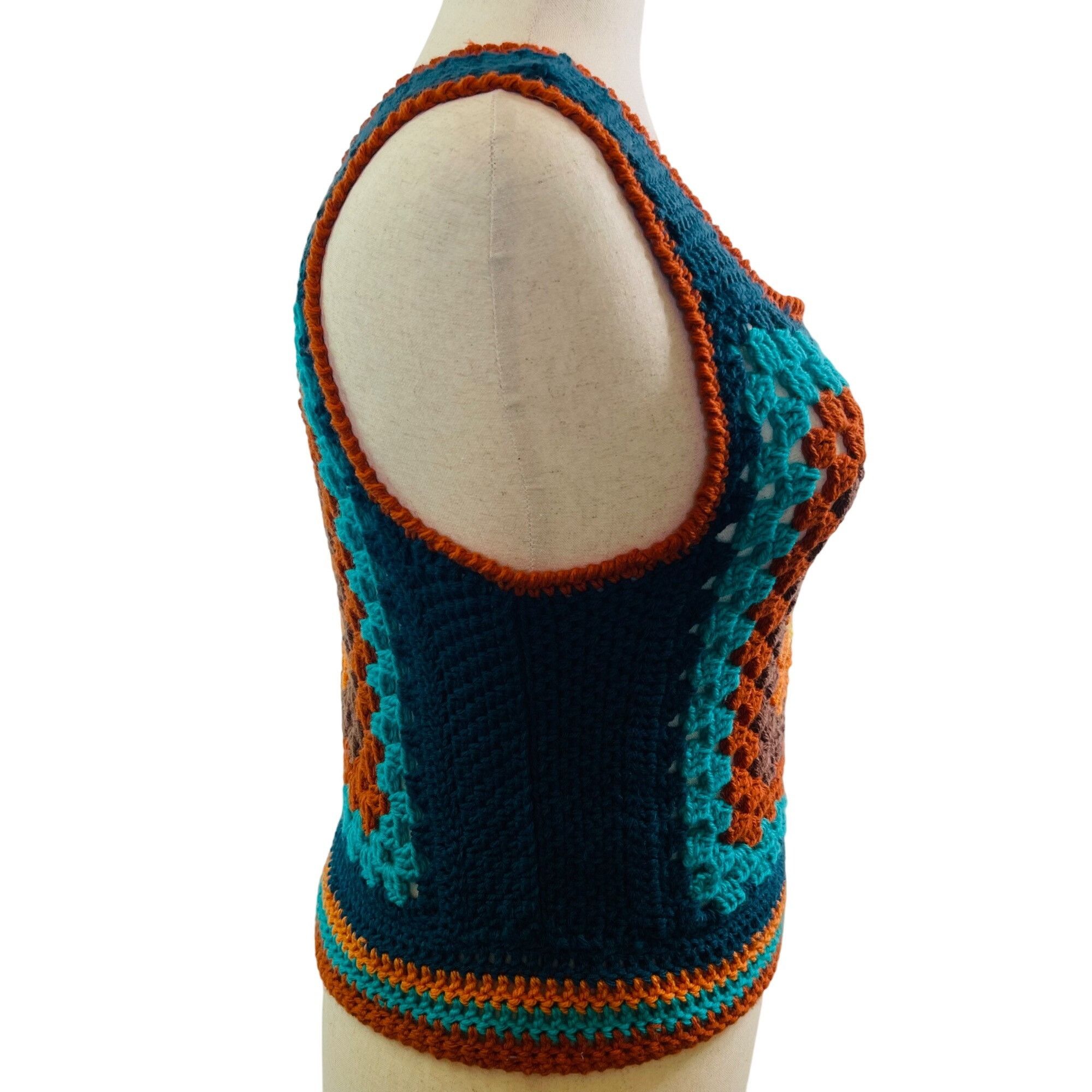 Handmade Crochet Vest Tank Top Retro 70's Hippie Granny Square Rib Ti Size ONE SIZE - 5 Thumbnail
