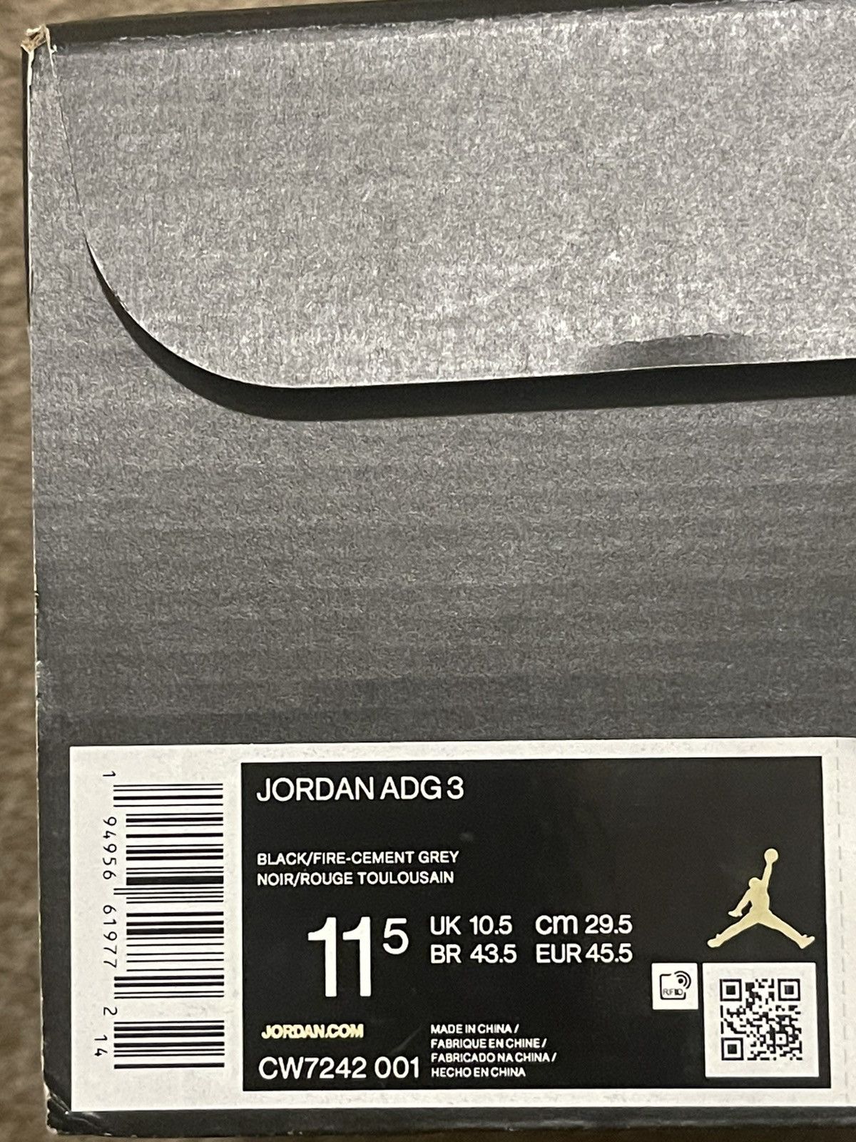 Jordan Brand *New* Nike Jordan ADG 3 Black Cement Golf - Bred Size US 11.5 / EU 44-45 - 10 Thumbnail
