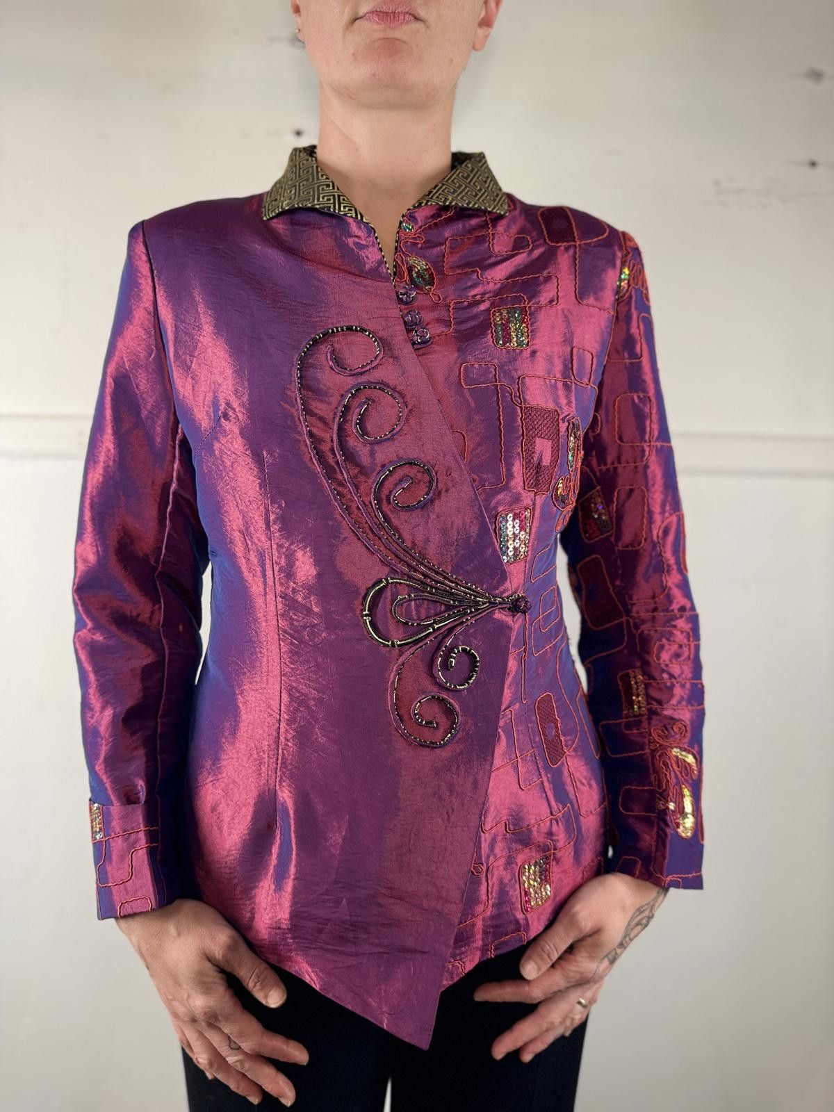 Designer Vibrant Purple Embroidered Jacket with Unique Design Size ONE SIZE - 1 Thumbnail