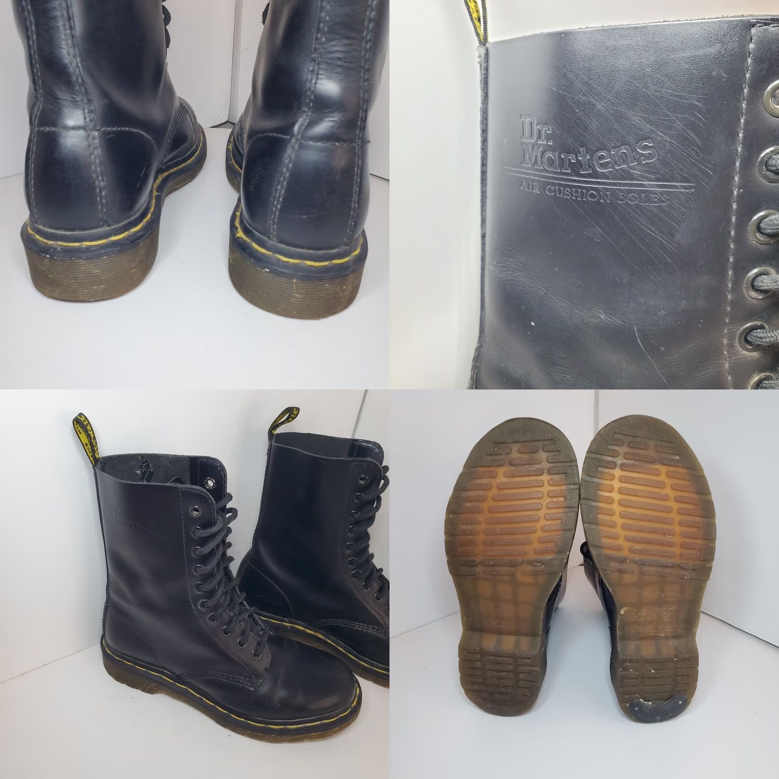 Dr. Martens Dr. Martens 1490 Smooth Leather 10 Eye Combat Boots Black Sz M6/W7 Womens Casual Leather 10 Eye Hole Grunge Punk 90s Band Army Moto Shoes Size US 7 / IT 37 - 8 Thumbnail