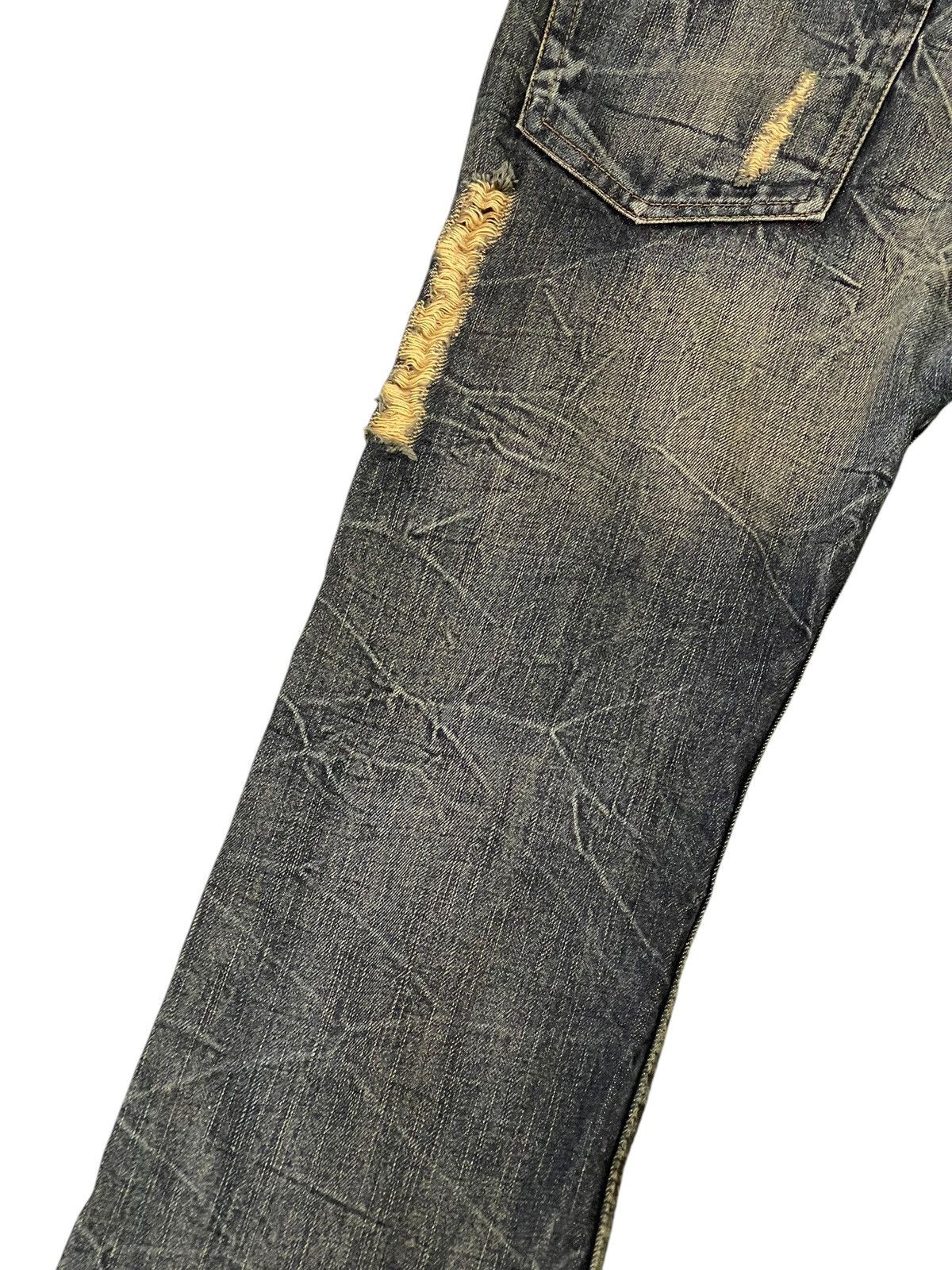 Japanese Brand Slight Flare Jeans K.U.I. Distress Low Rise Boot Cut 8🟦 Size US 33 - 16 Thumbnail