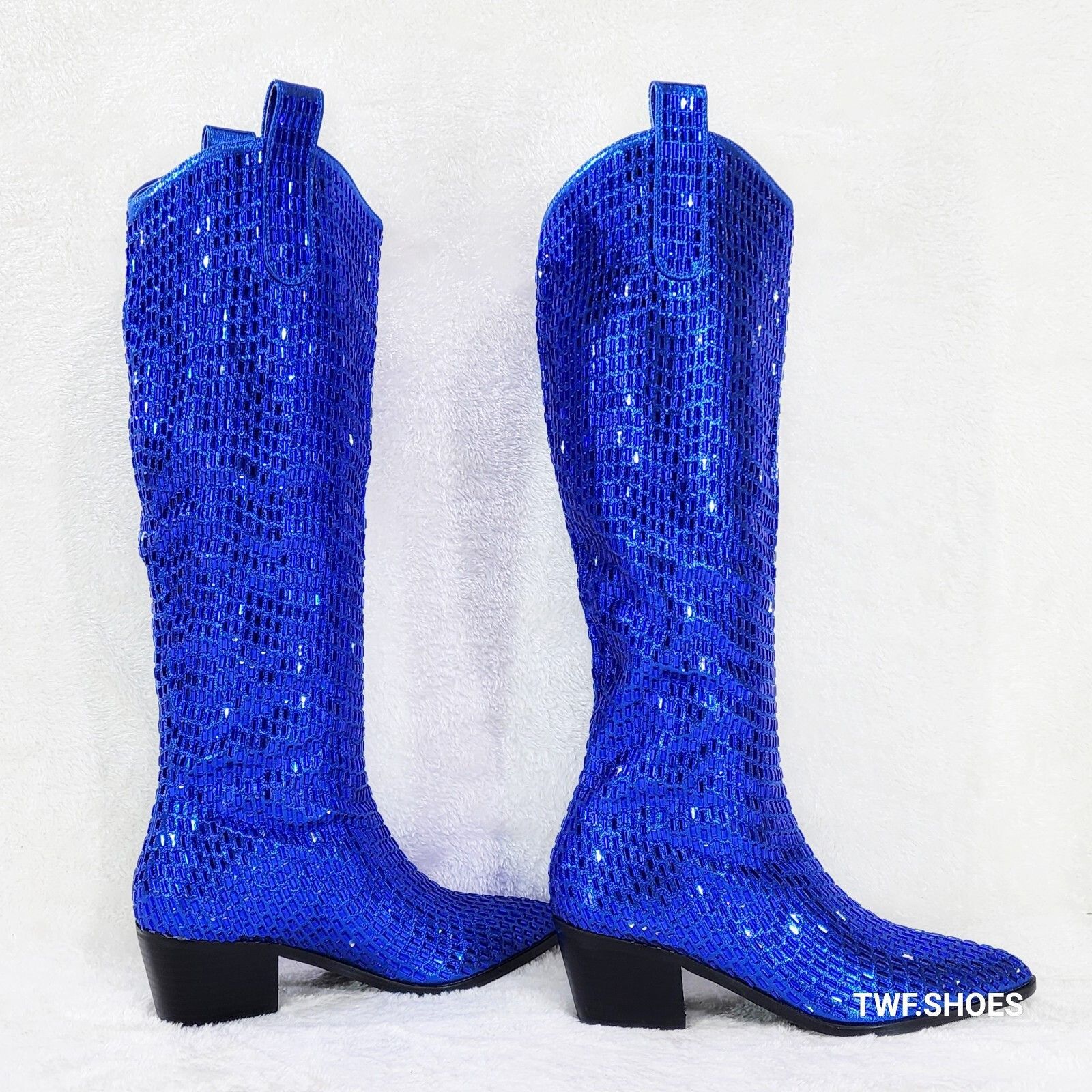 Other Shattered Blue Rhinestone Western Cowgirl Knee Boots NEW (US Size US 7 / IT 37 - 3 Thumbnail