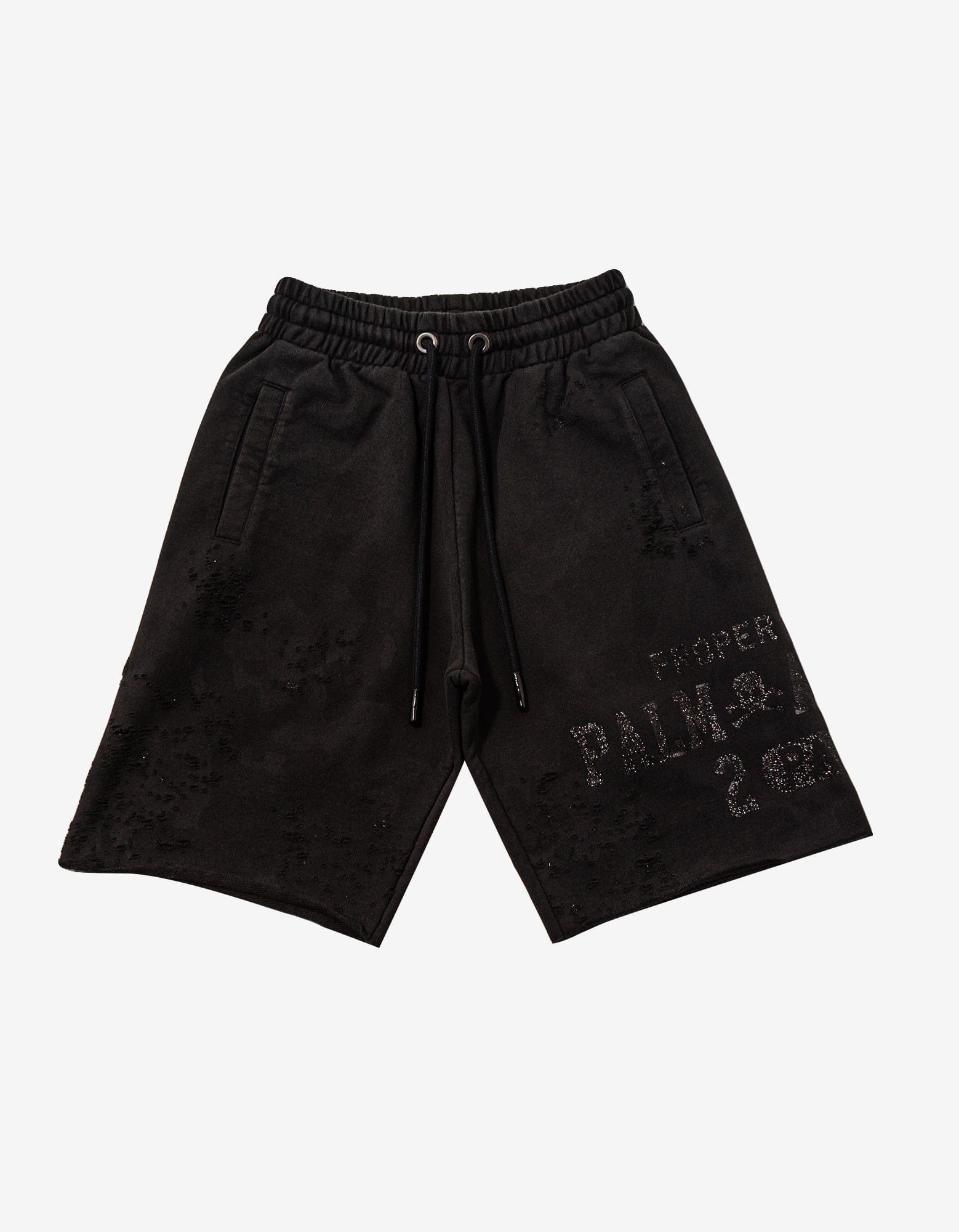 image of Palm Angels Black Lurex Logo Distressed Sweat Shorts, Men's (Size 34)