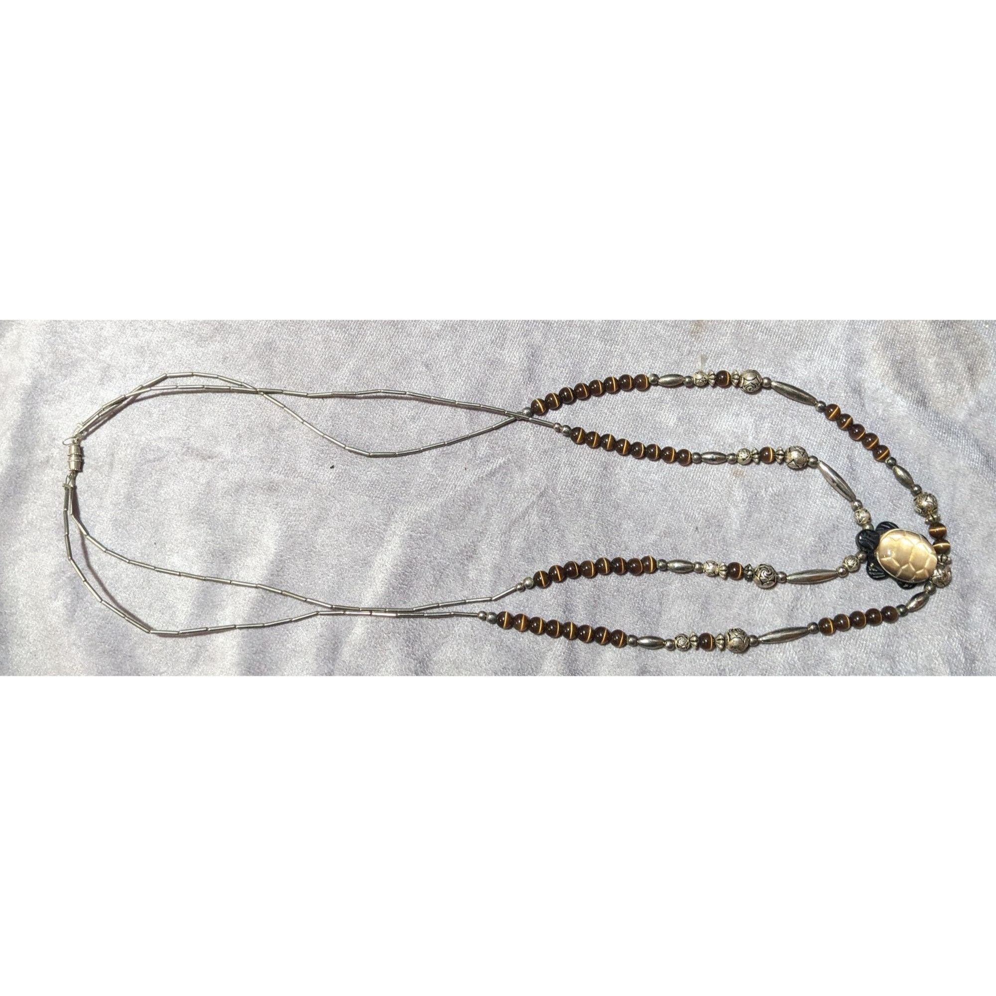 Other Vintage Liquid Silver Brown Cateye Beaded Multilayer Carved Size ONE SIZE - 14 Thumbnail